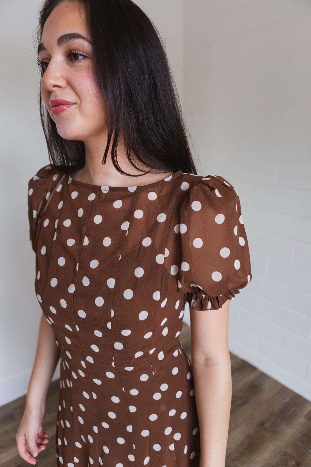 Polka Dot Midi Dress with Satin Slip