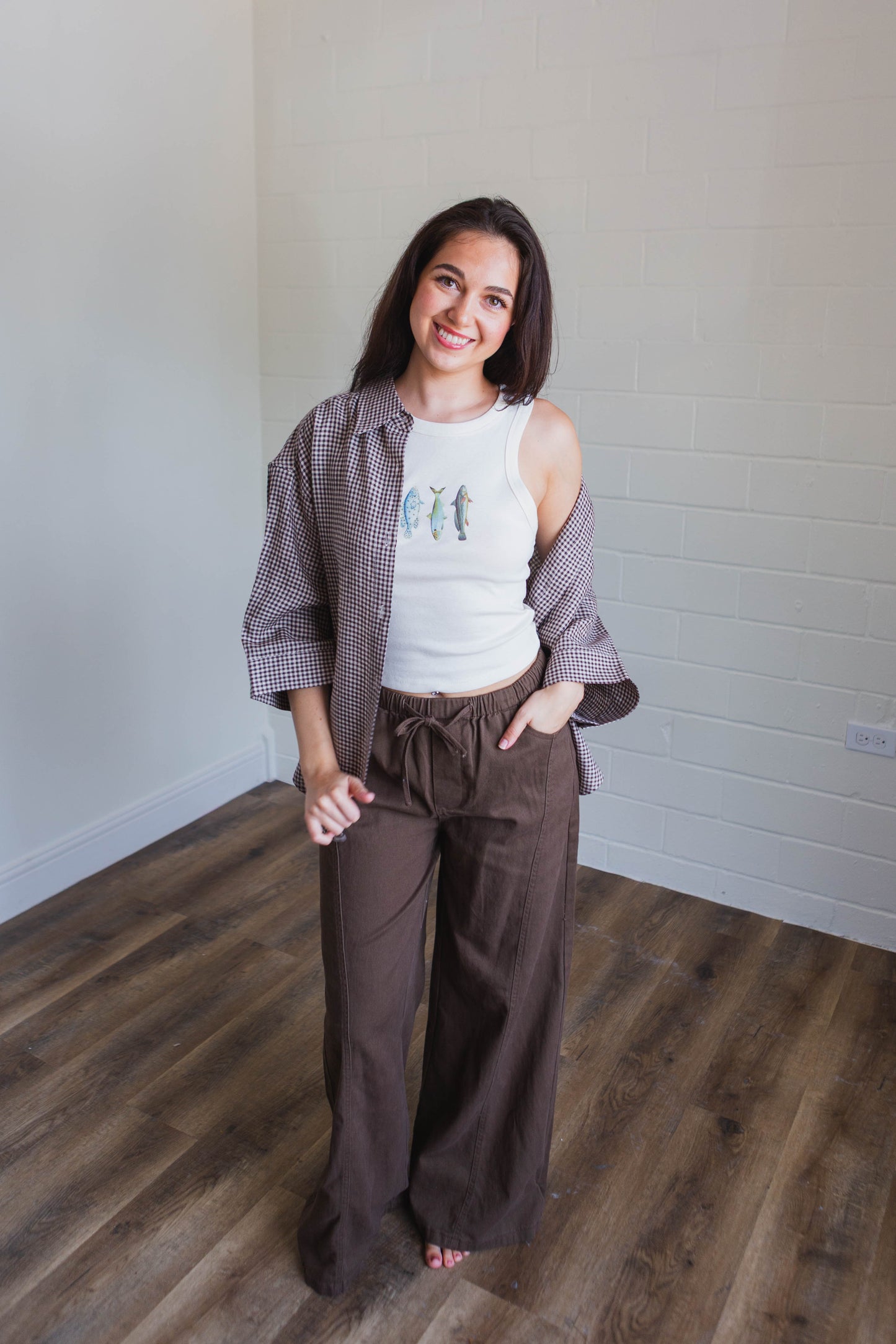 Dark Brown Jude Wide Leg Pants Denim