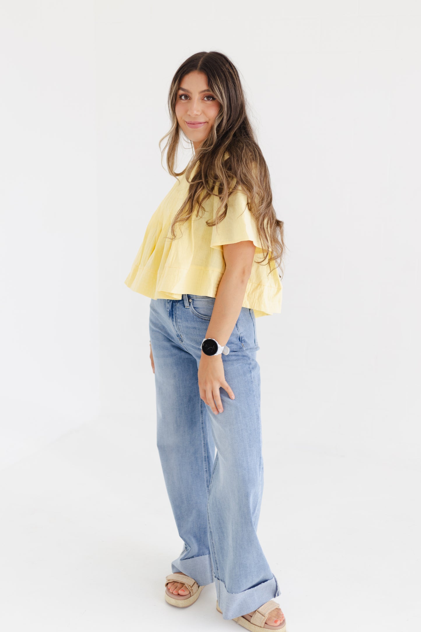 Medium Indigo 90s Stretch Cuffed Hem High Rise Straight Jeans