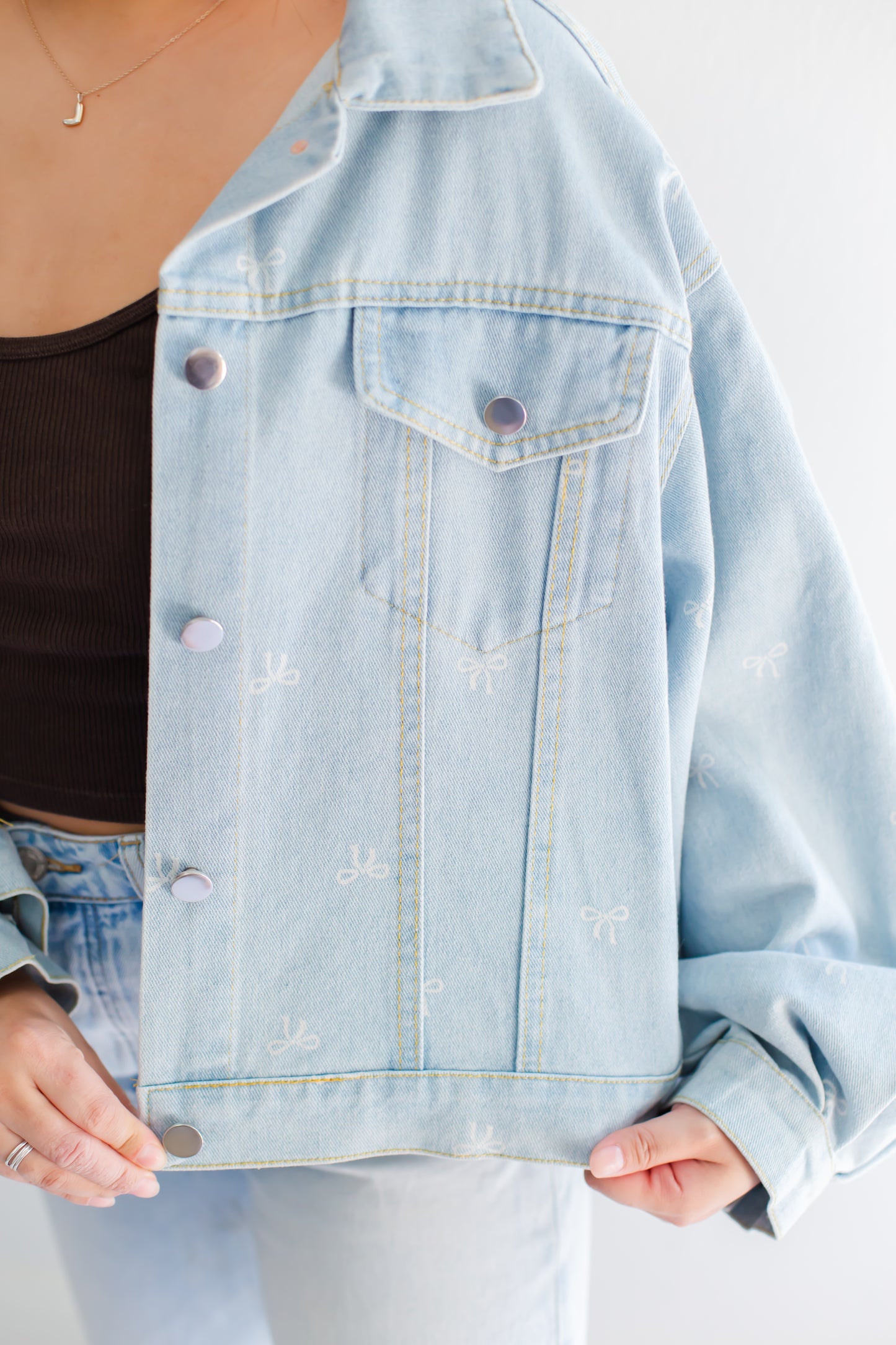 Mandie Bow Print Denim Jacket