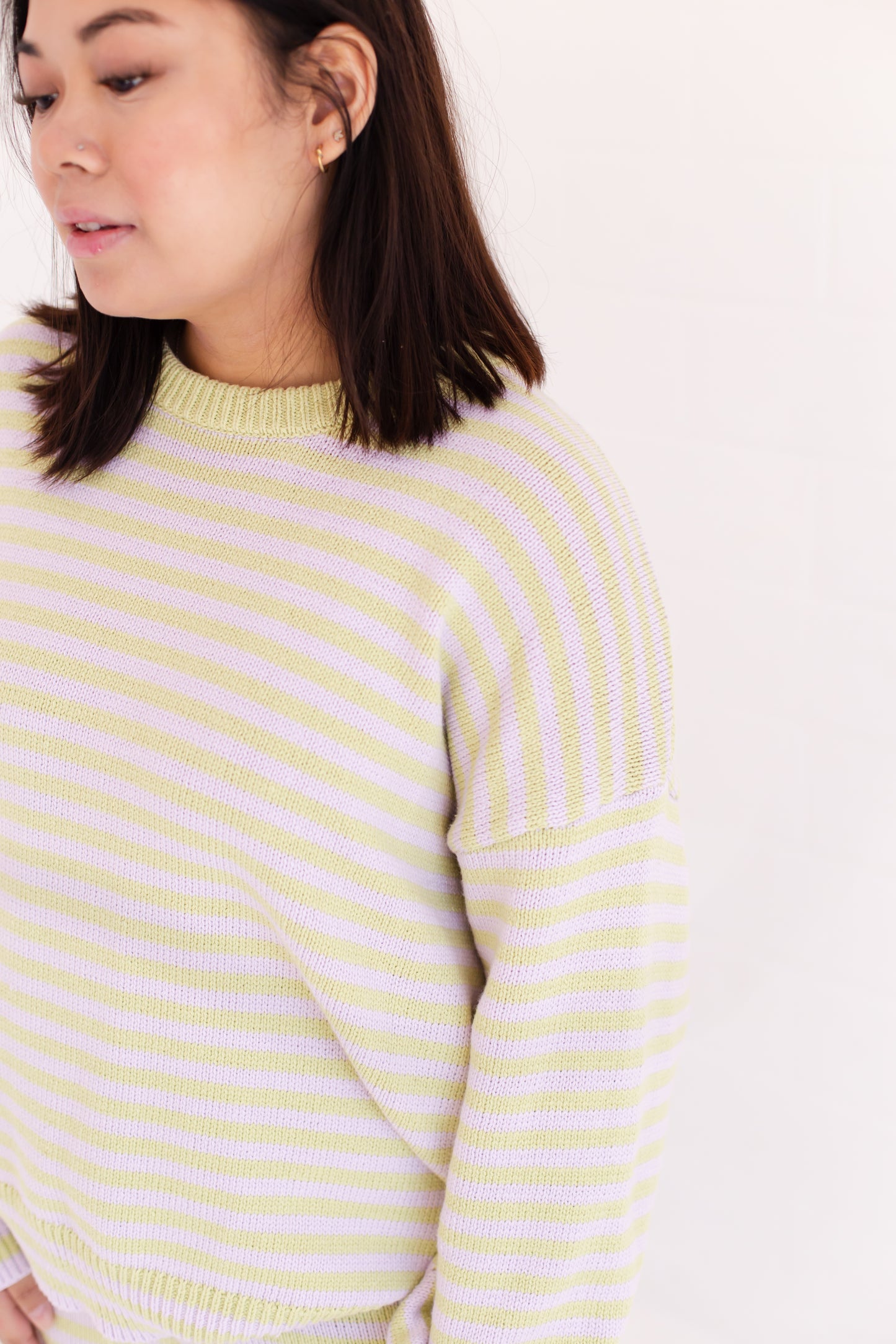 Long Sleeve Crew Neck Stripe Sweater With Wide Leg Pants