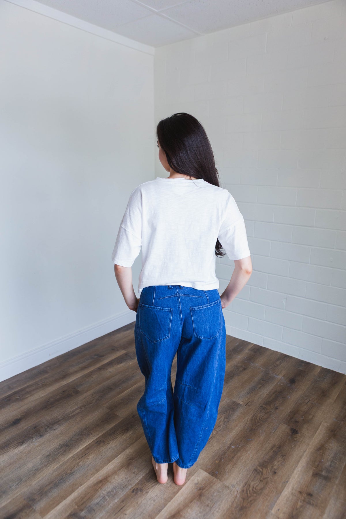 White Button Down Round Neck Half Sleeve Top