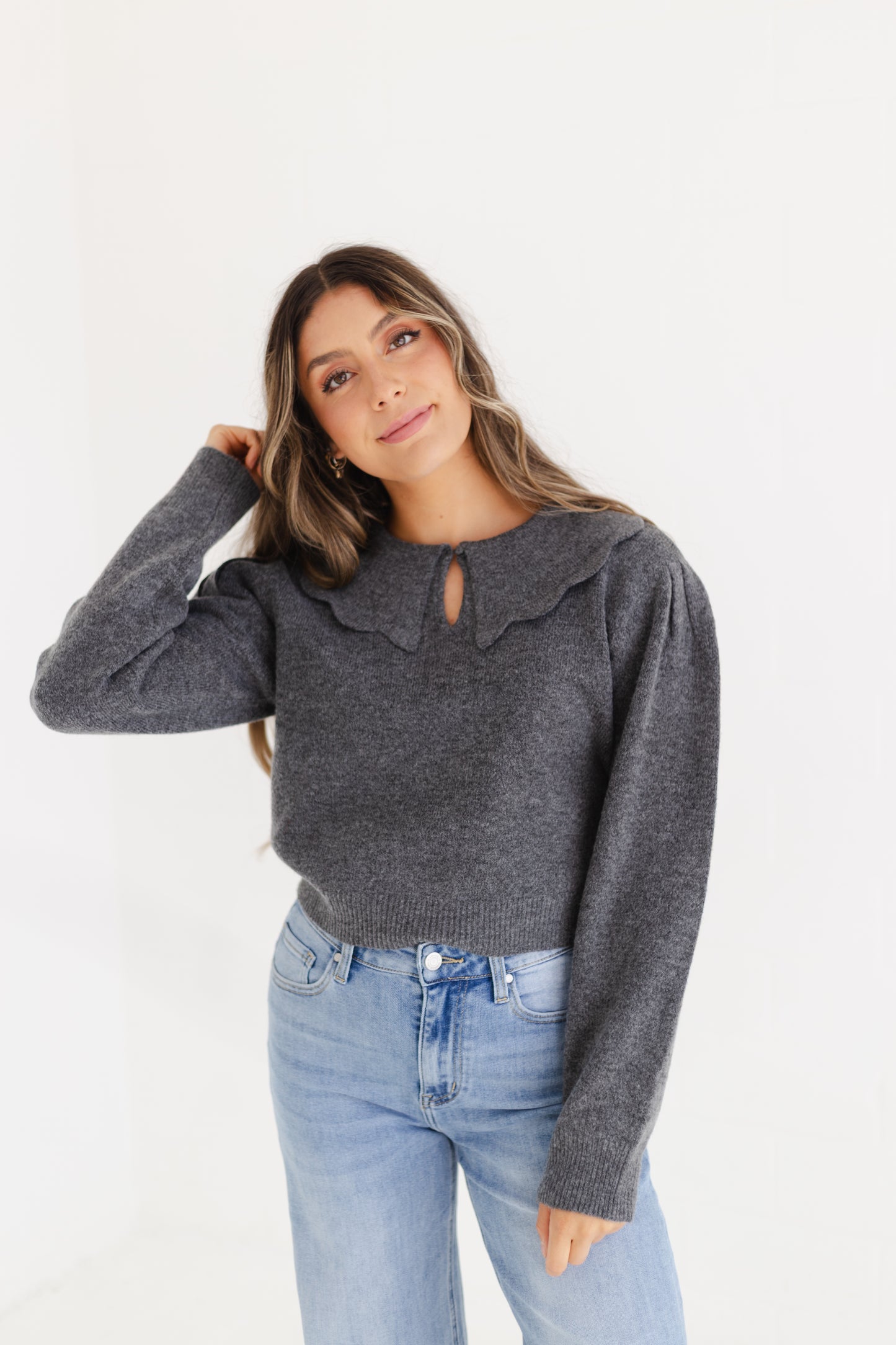 Charcoal Scallop Collar Sweater