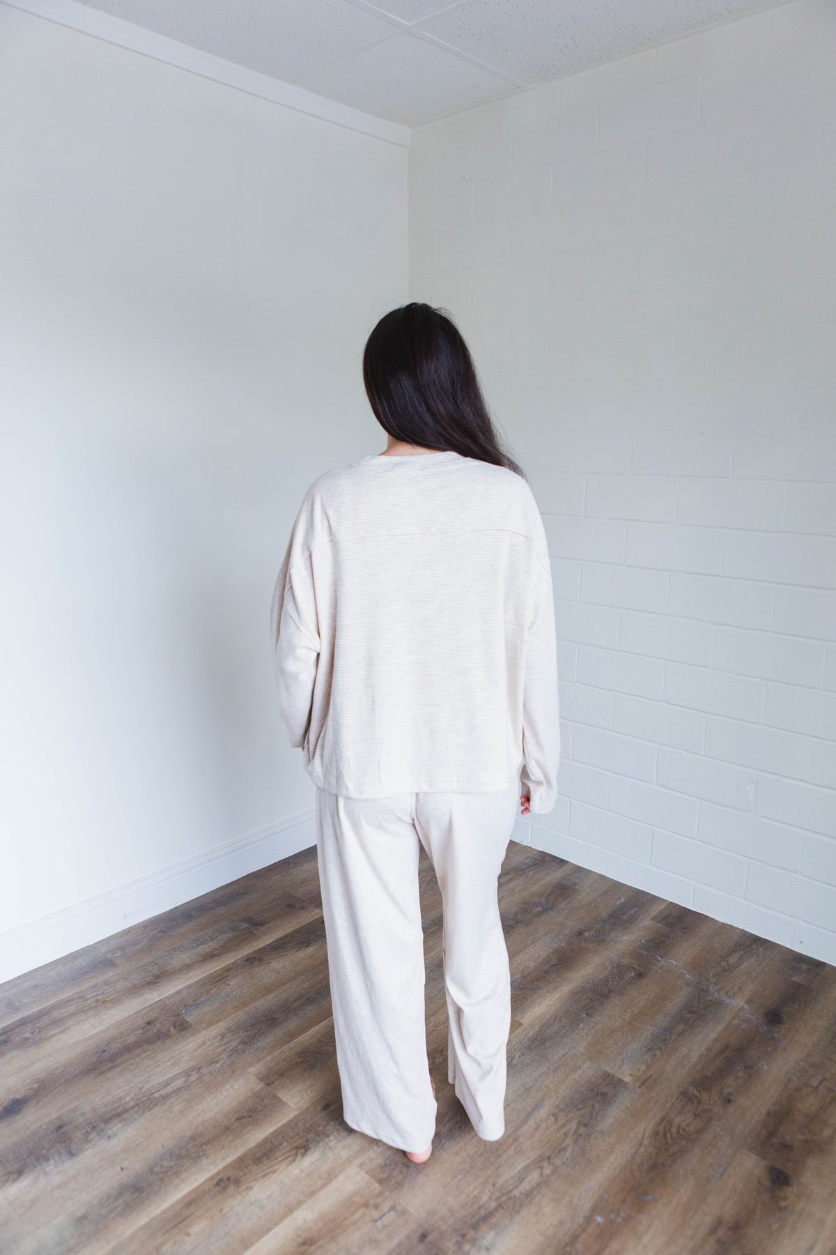 Taupe & Cream Striped Knit Top & Pants Set