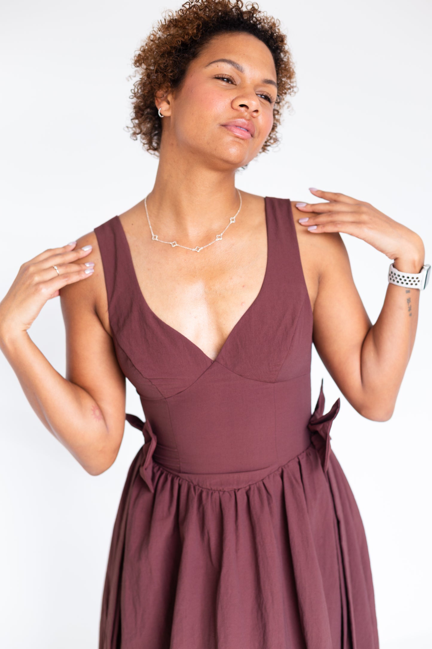 Brown Bow Detail Midi Dress