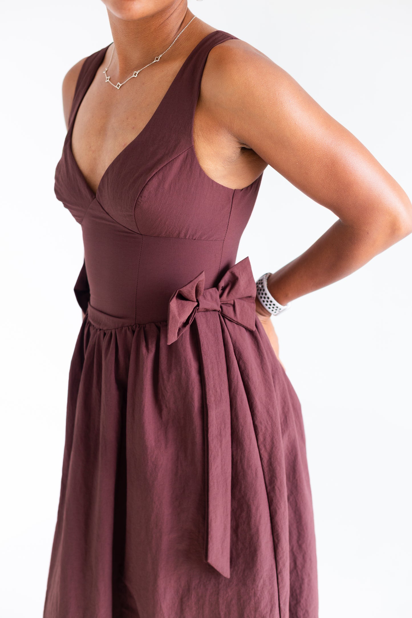 Brown Bow Detail Midi Dress