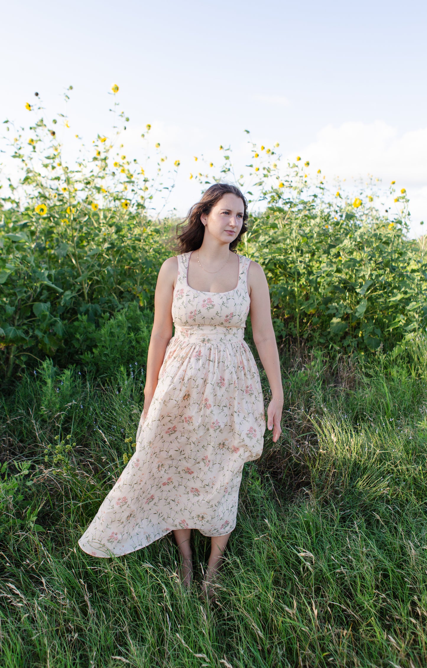 Peach Floral Wildflower Midi Dress