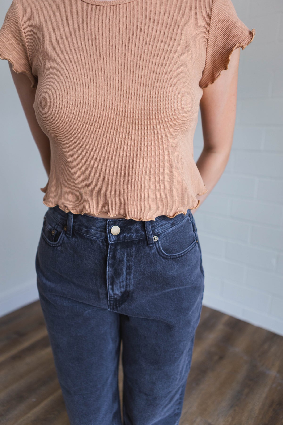 Chai Tea Mini Waffle Fabric Short Sleeve Top