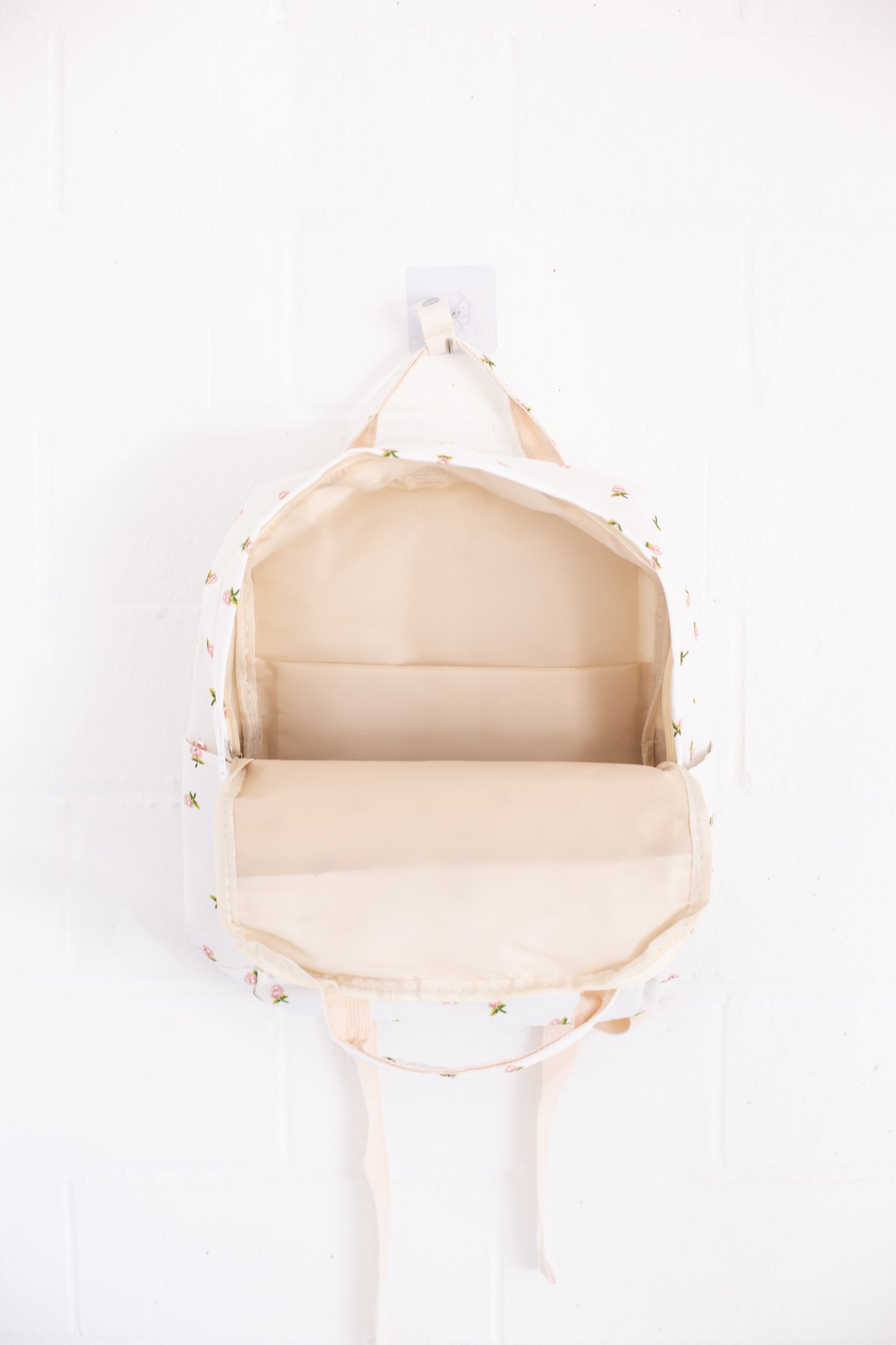 Cream Rose Print Canvas Backpack