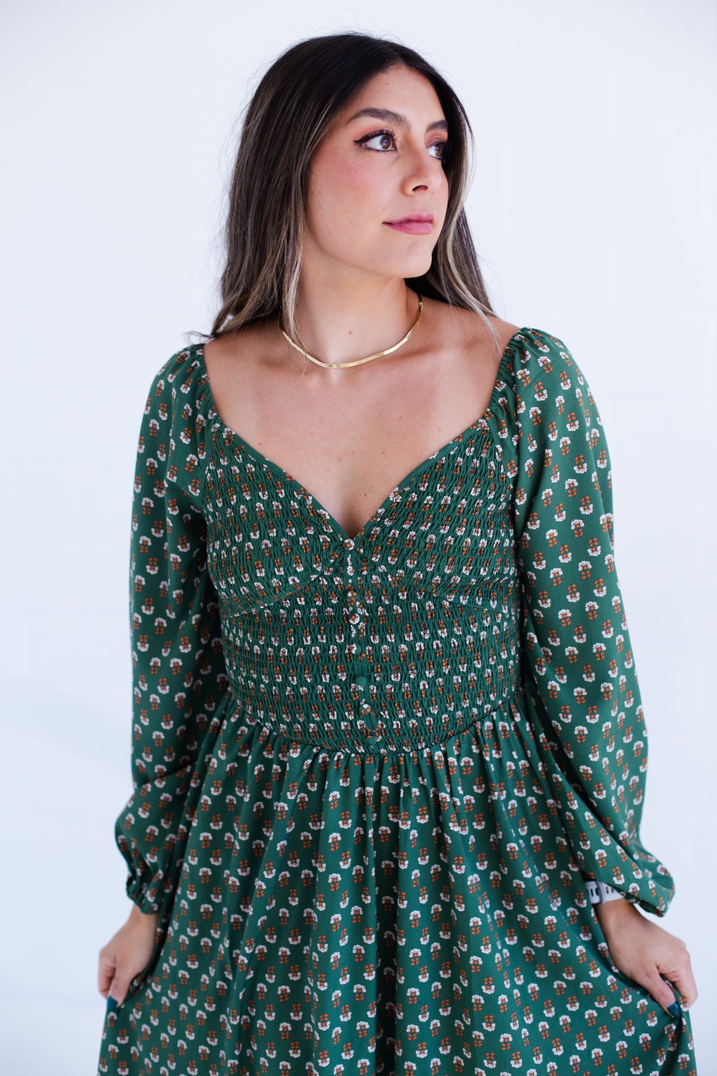 Olive Long Sleeve Floral Maxi