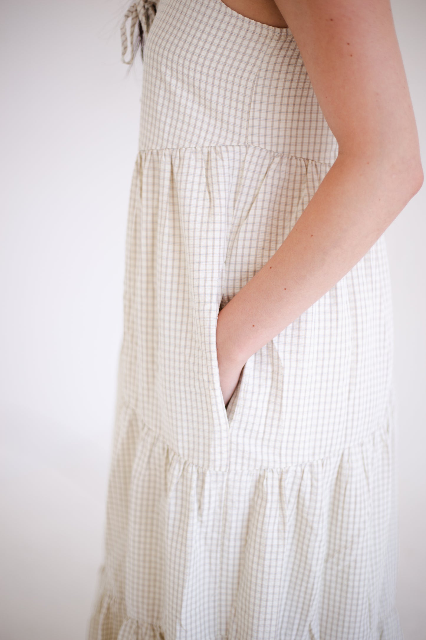 Taupe & Cream Plaid Asymmetrical Tiered Midi Dress