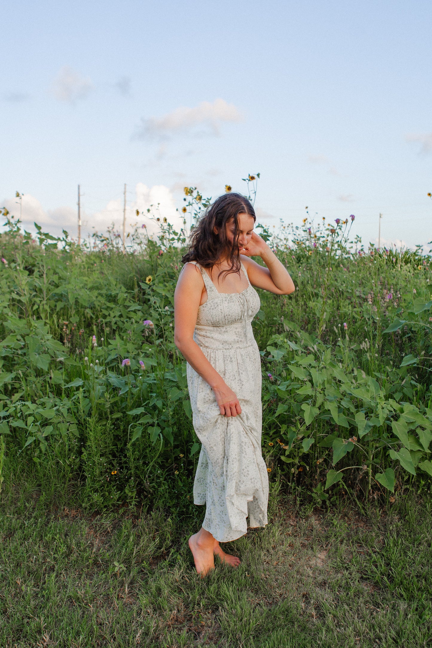 Ivory Green Floral Midi Dress