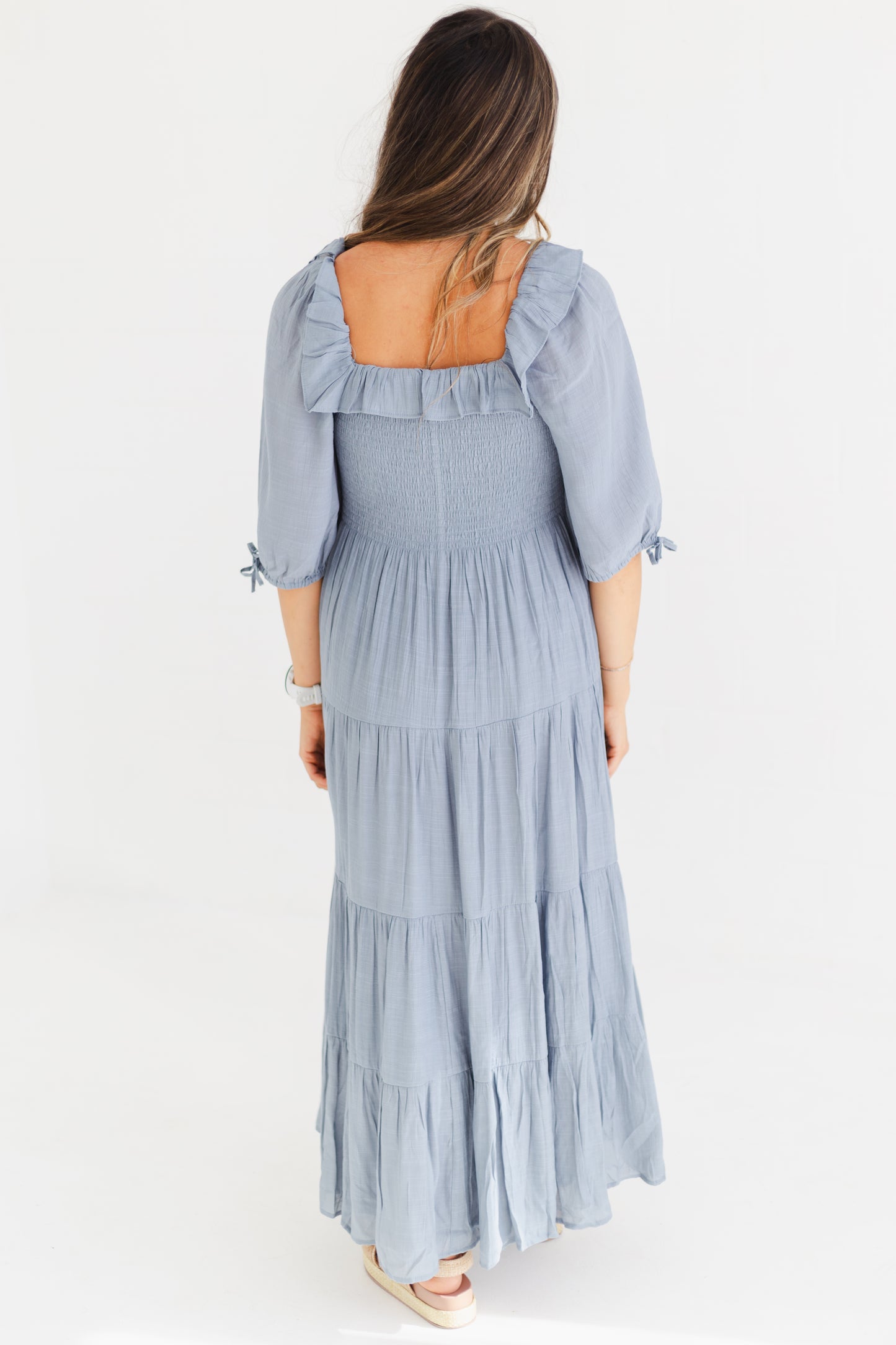 Cloud Ruffle Detail Tiered Midi Dress