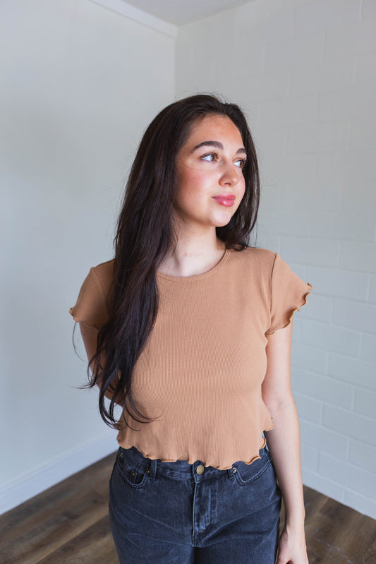 Chai Tea Mini Waffle Fabric Short Sleeve Top