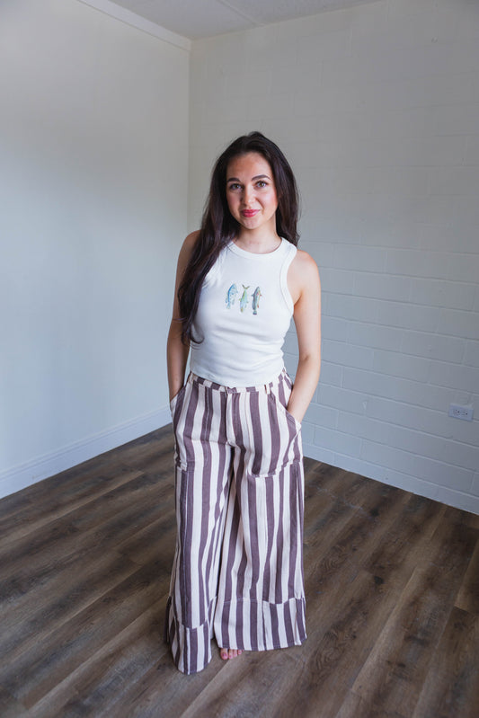 Cream Mocha Striped Pants