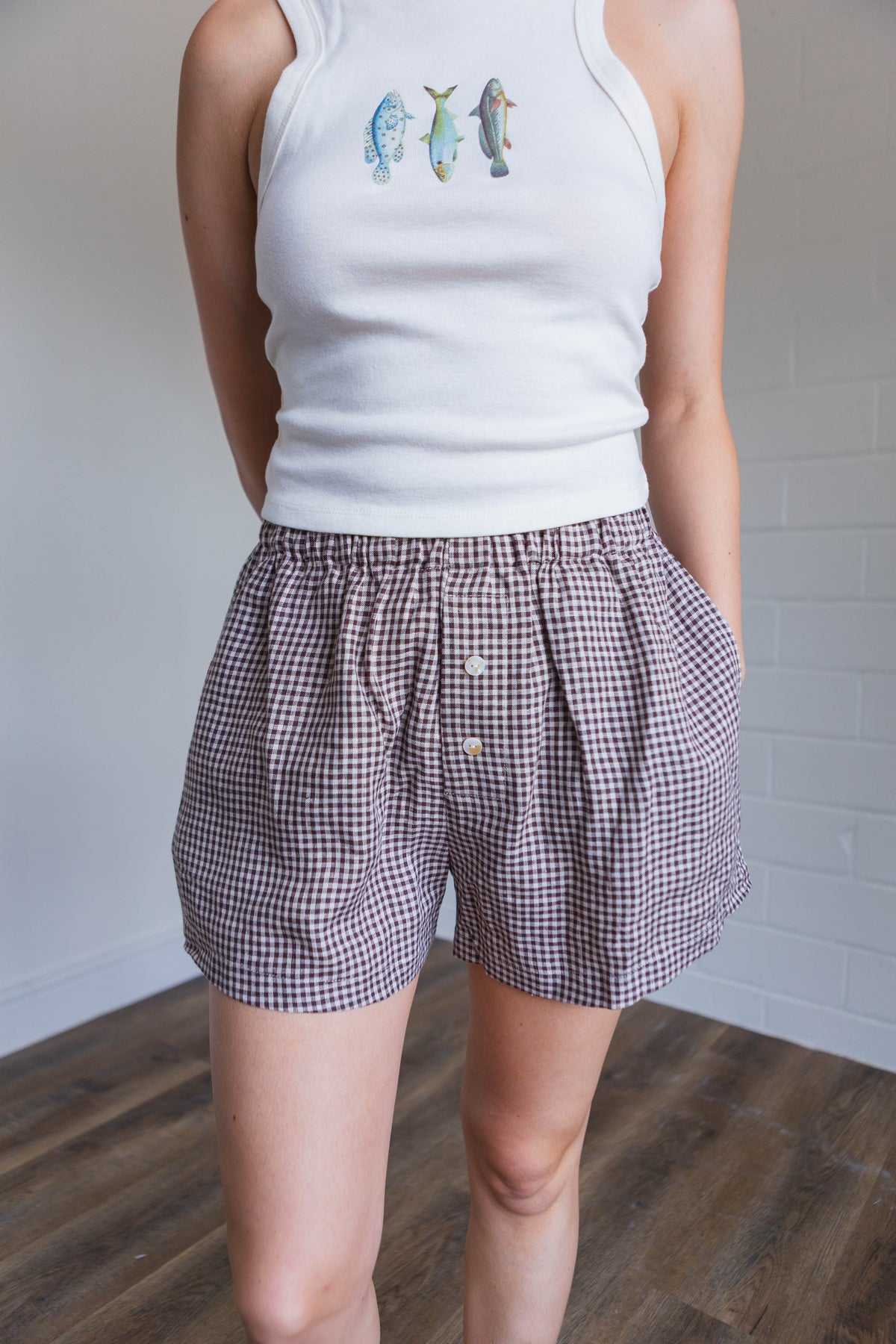 Brown Gingham Boxer Shorts