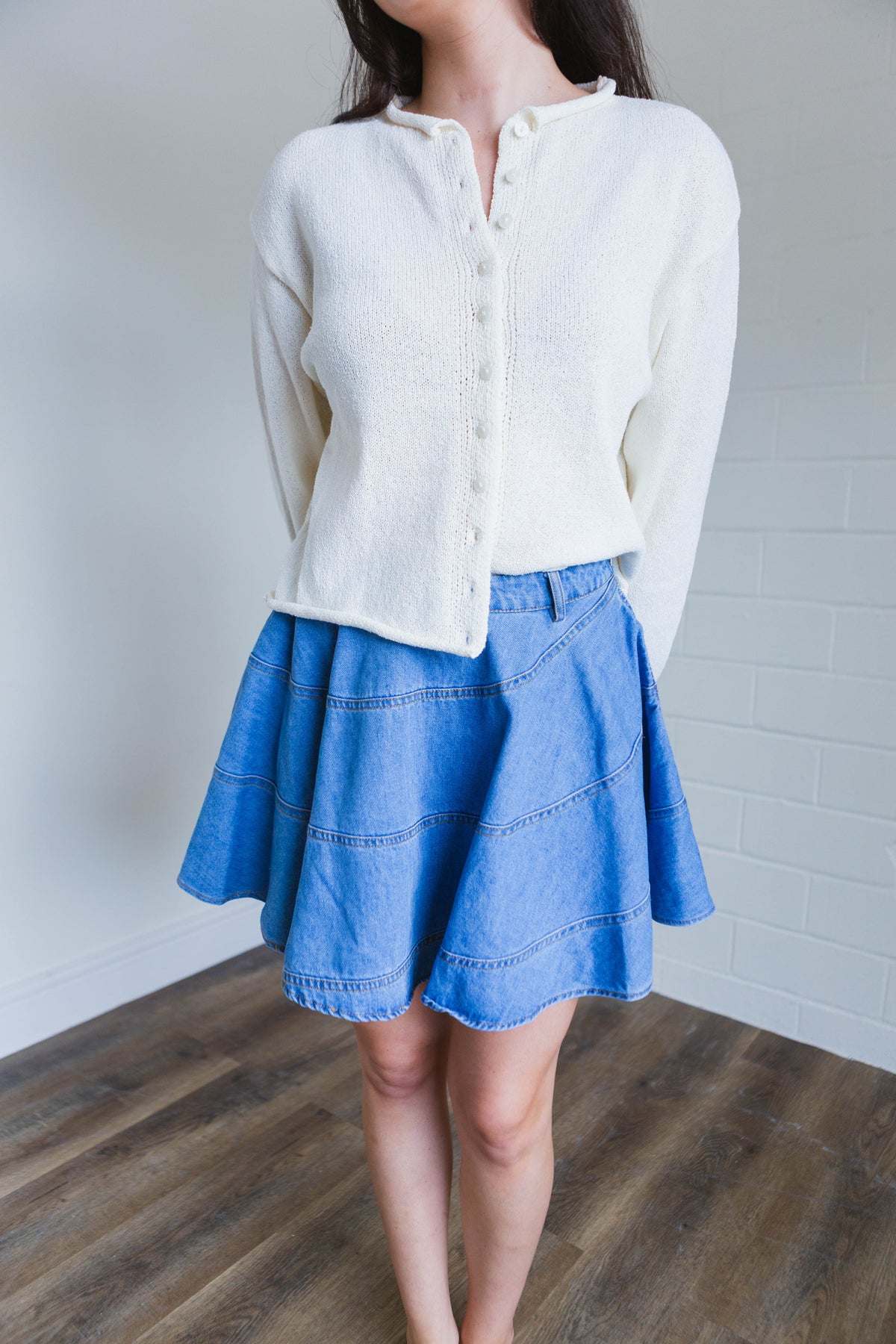 Cream Lightweight Long sleeve Button Front Cardigan