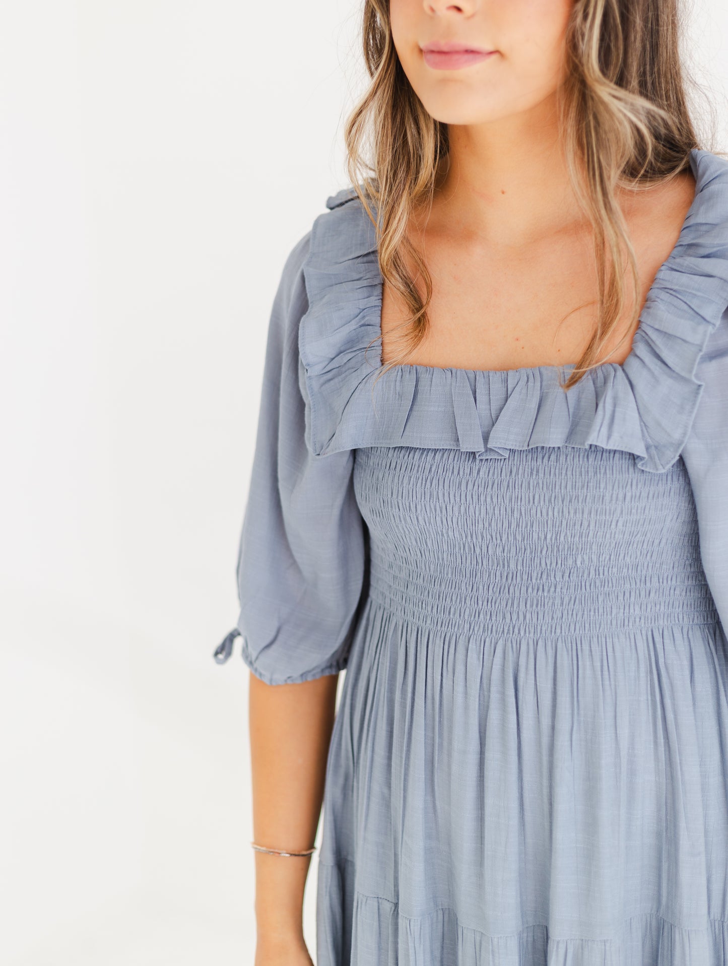Cloud Ruffle Detail Tiered Midi Dress
