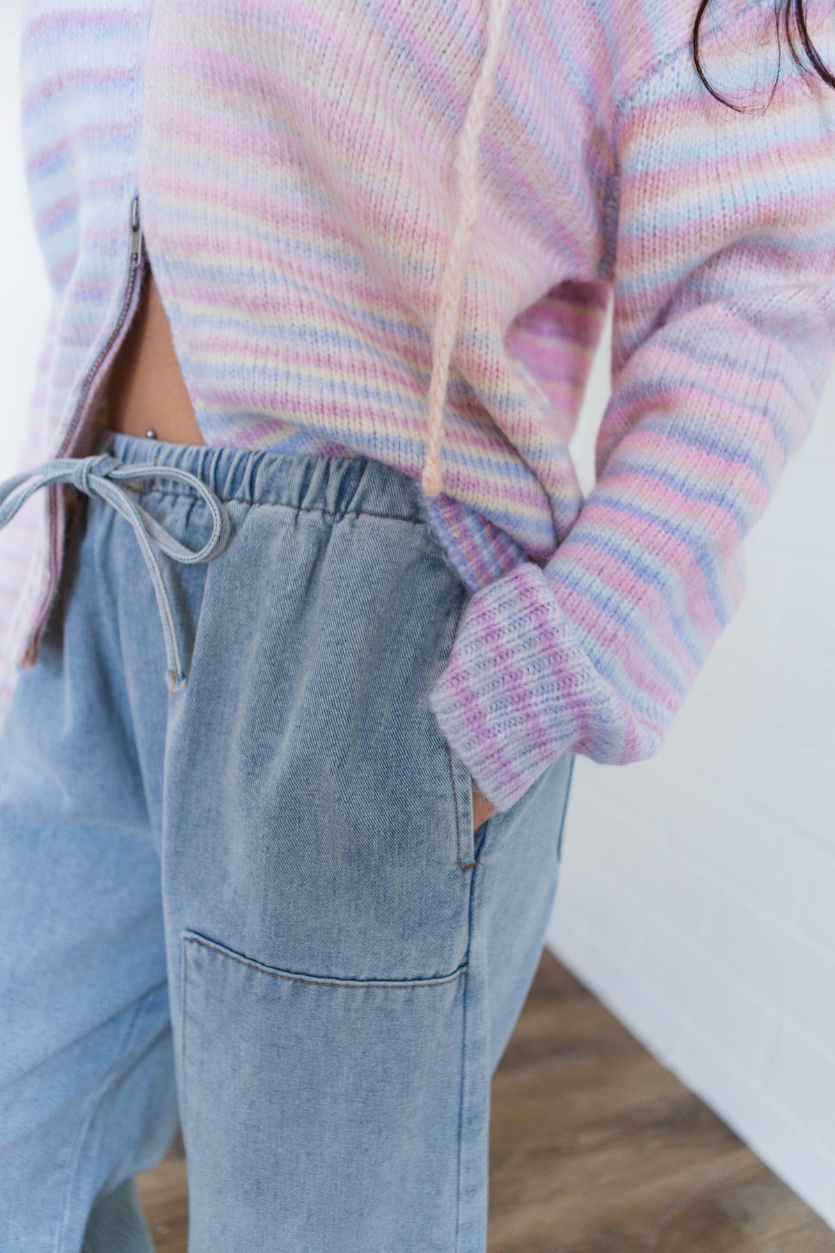 Denim Drawstring Barrel Pants