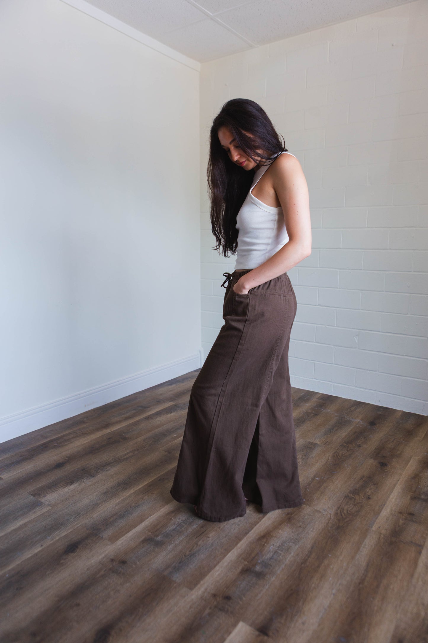 Dark Brown Jude Wide Leg Pants Denim