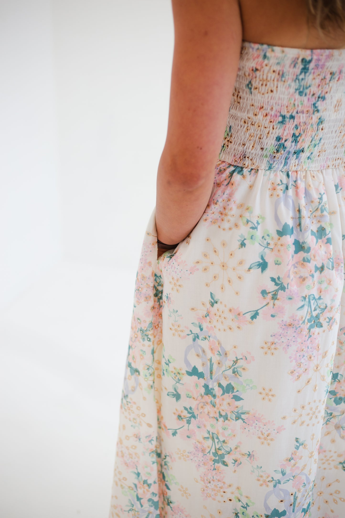 Spring Bloom Floral Lace Runched Maxi Tube Dress