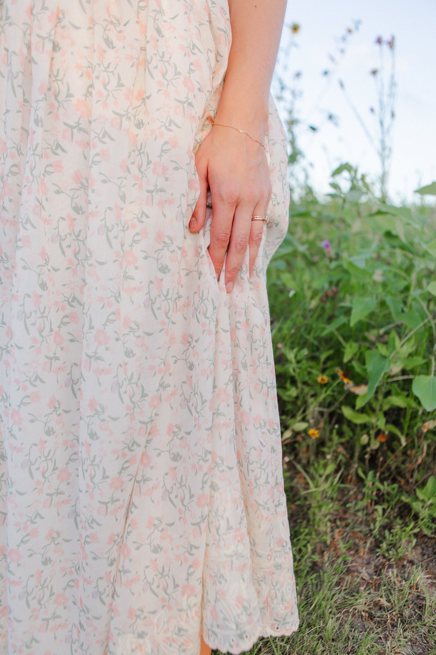 Peach Multi Floral Midi Skirt Set