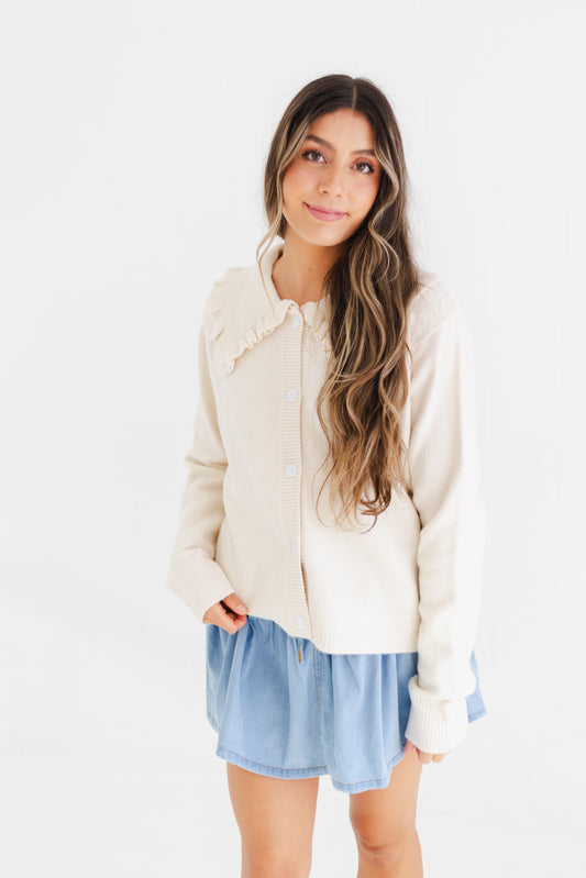 Cream Peter Pan Collared Button-up Sweater Cardigan