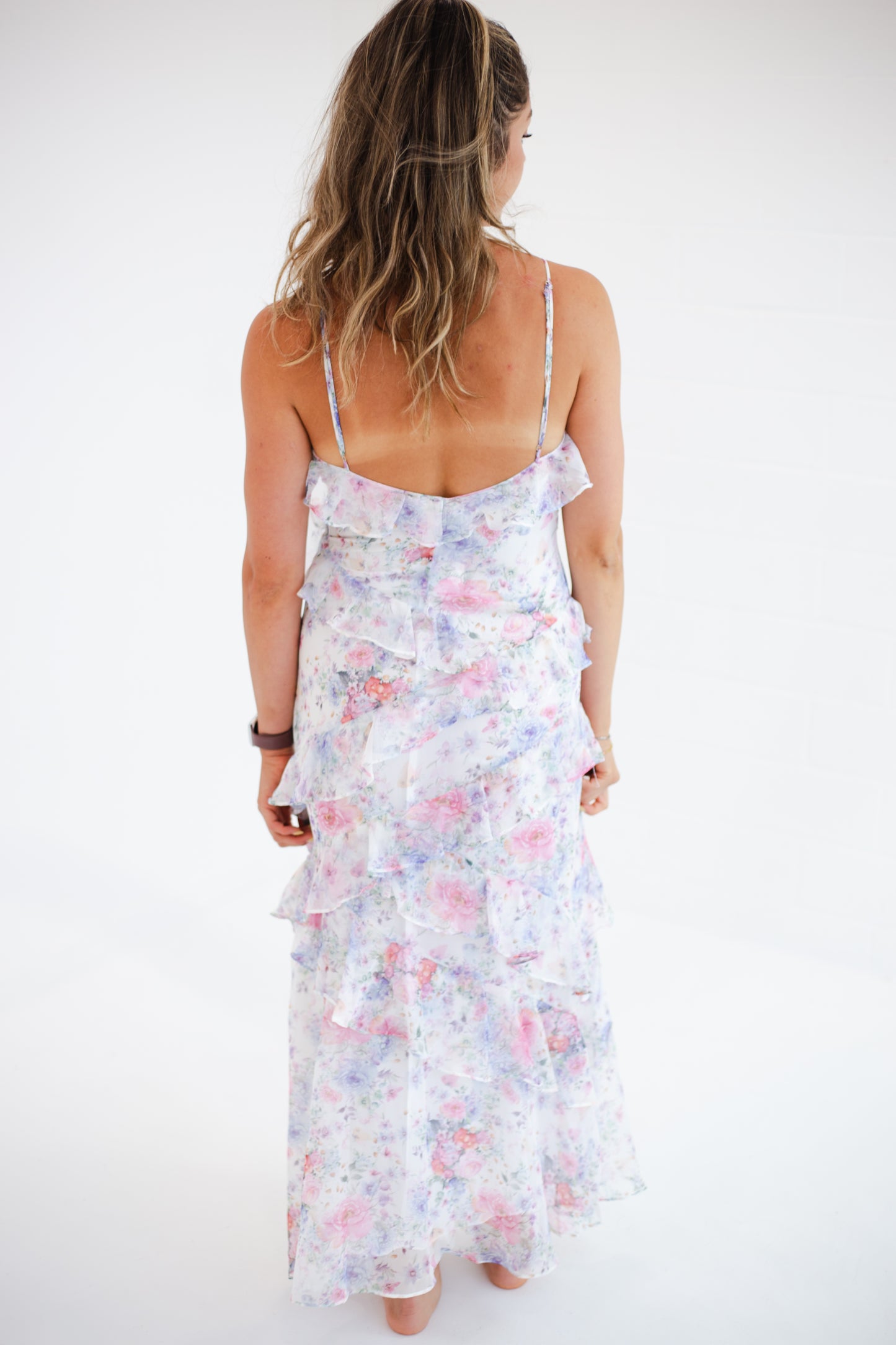 White Floral Ruffled Maxi Dress