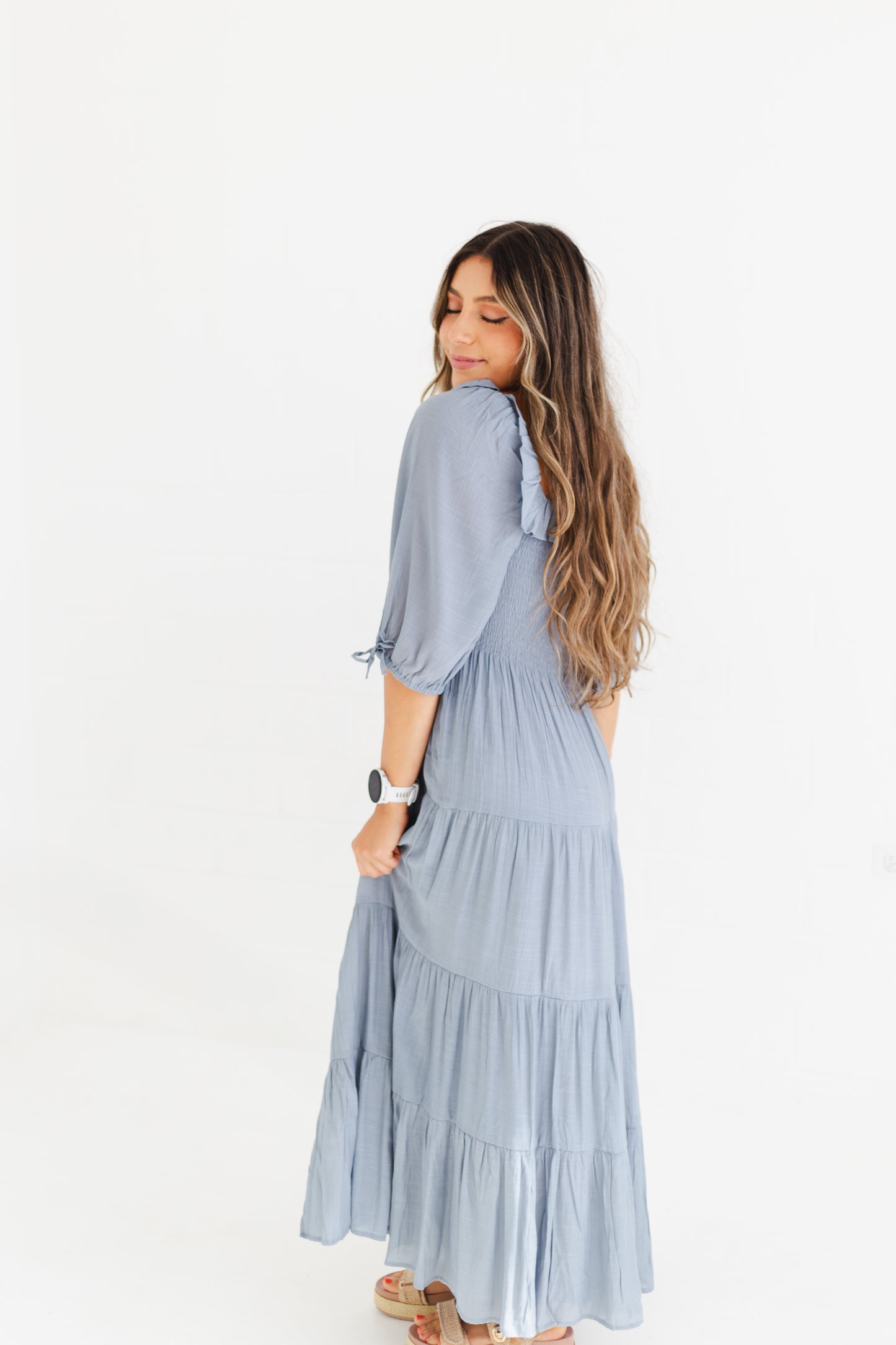 Cloud Ruffle Detail Tiered Midi Dress