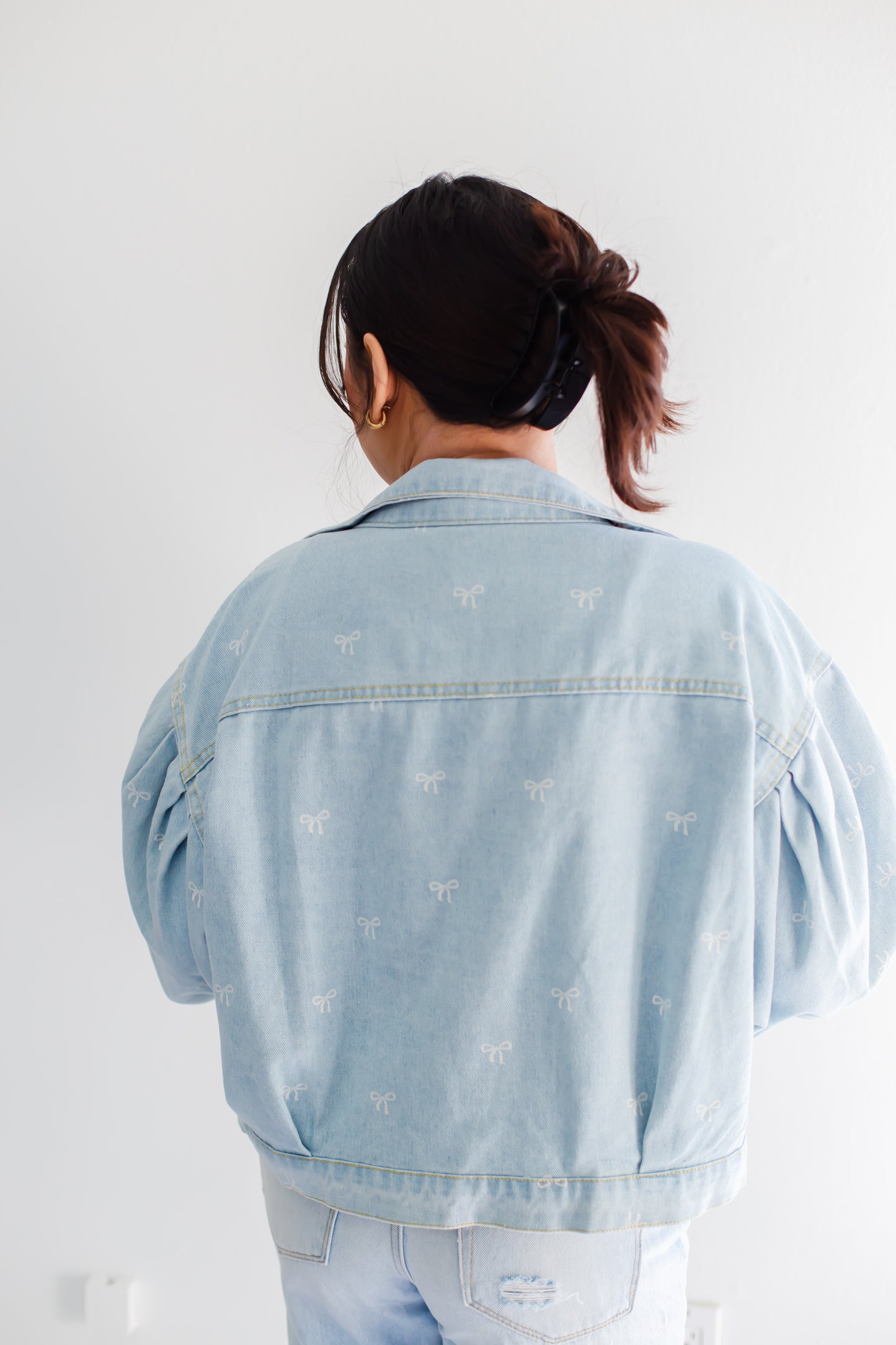 Mandie Bow Print Denim Jacket