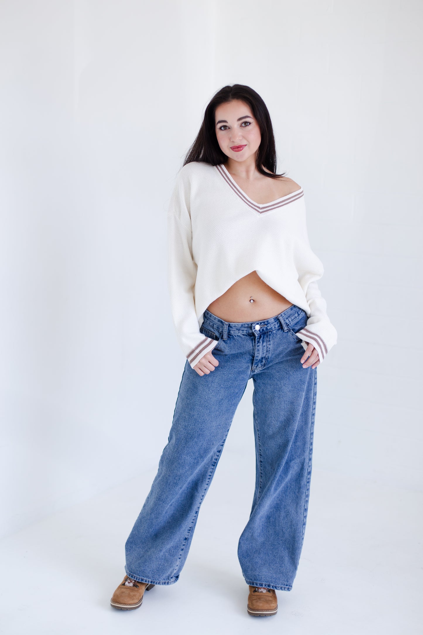 Ivory Court Side V-neck Sweater