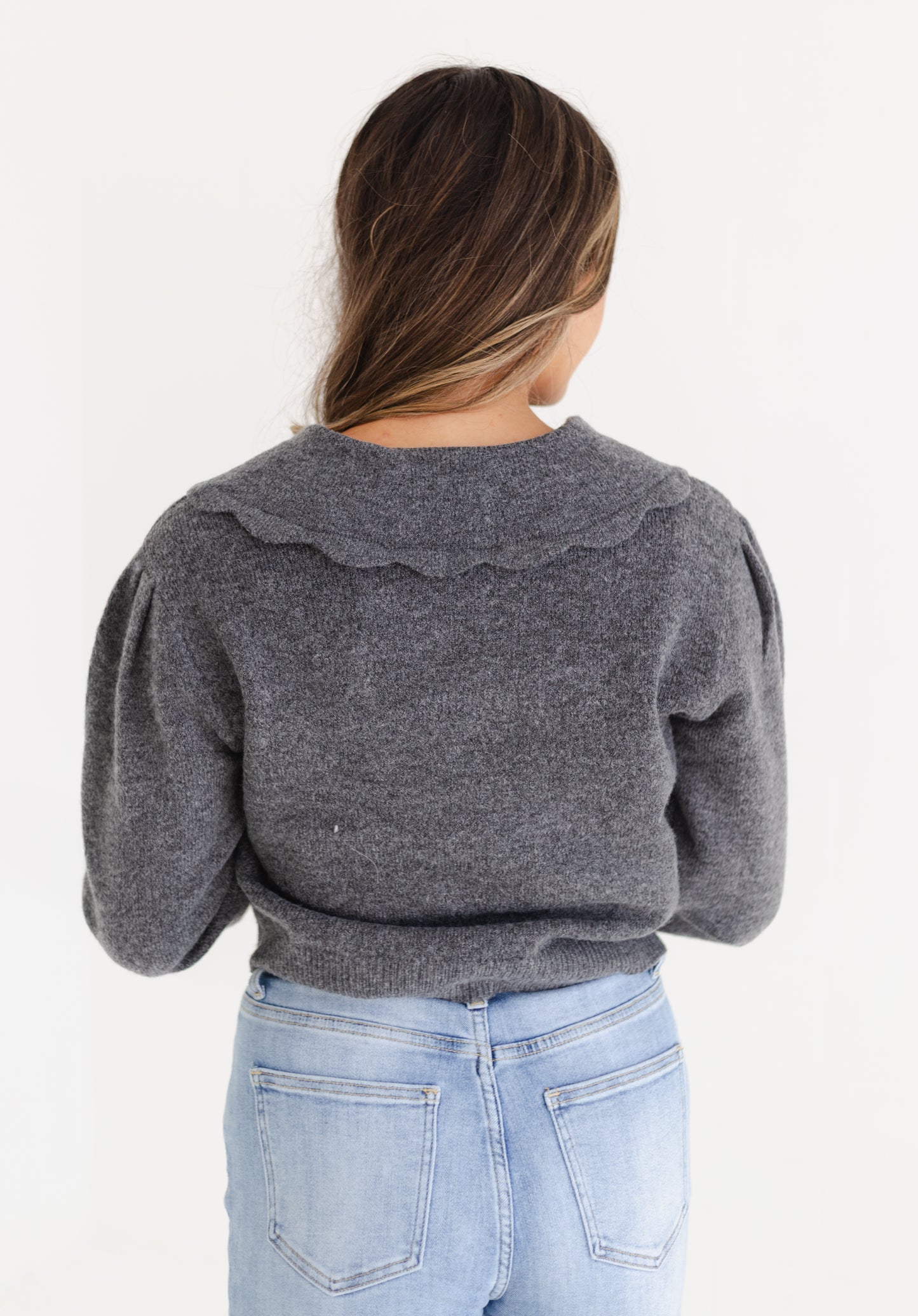 Charcoal Scallop Collar Sweater