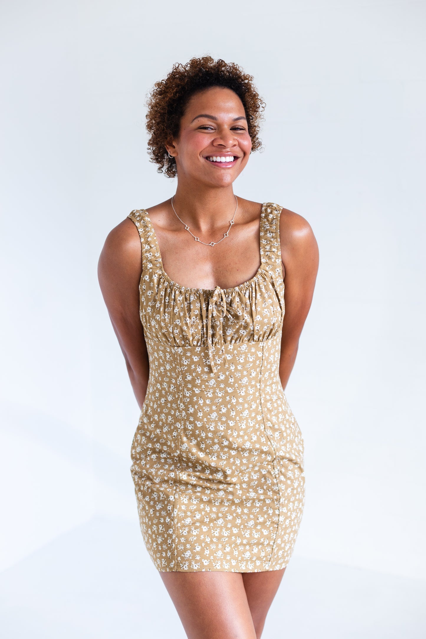 Mustard Ditsy Floral Mini Dress