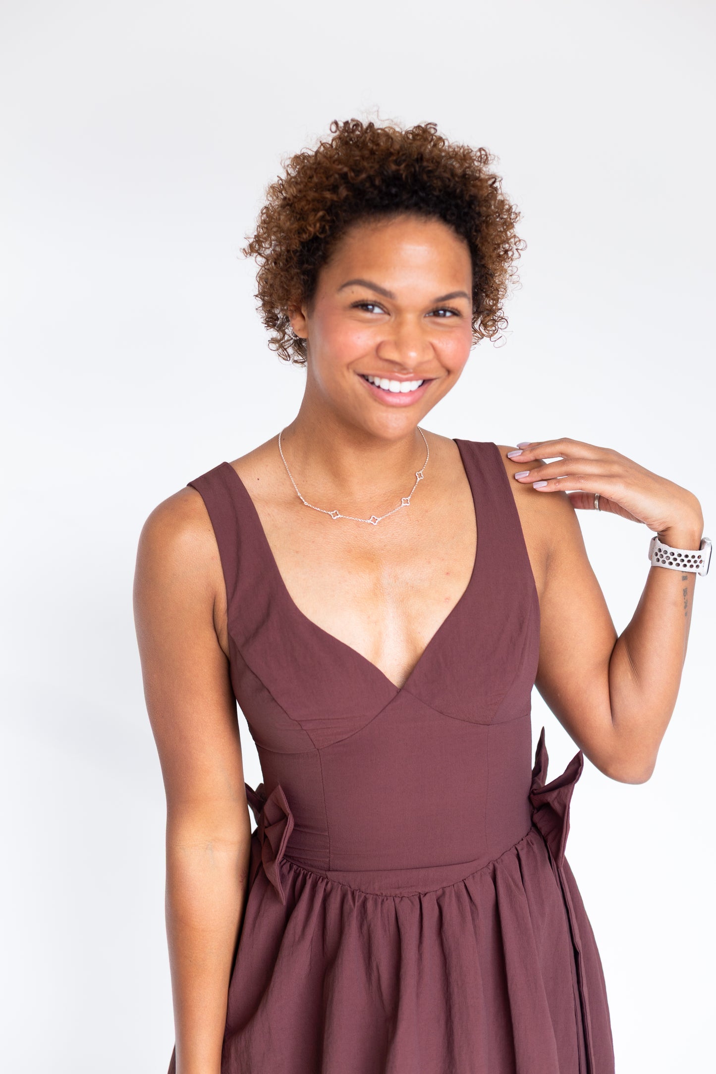 Brown Bow Detail Midi Dress