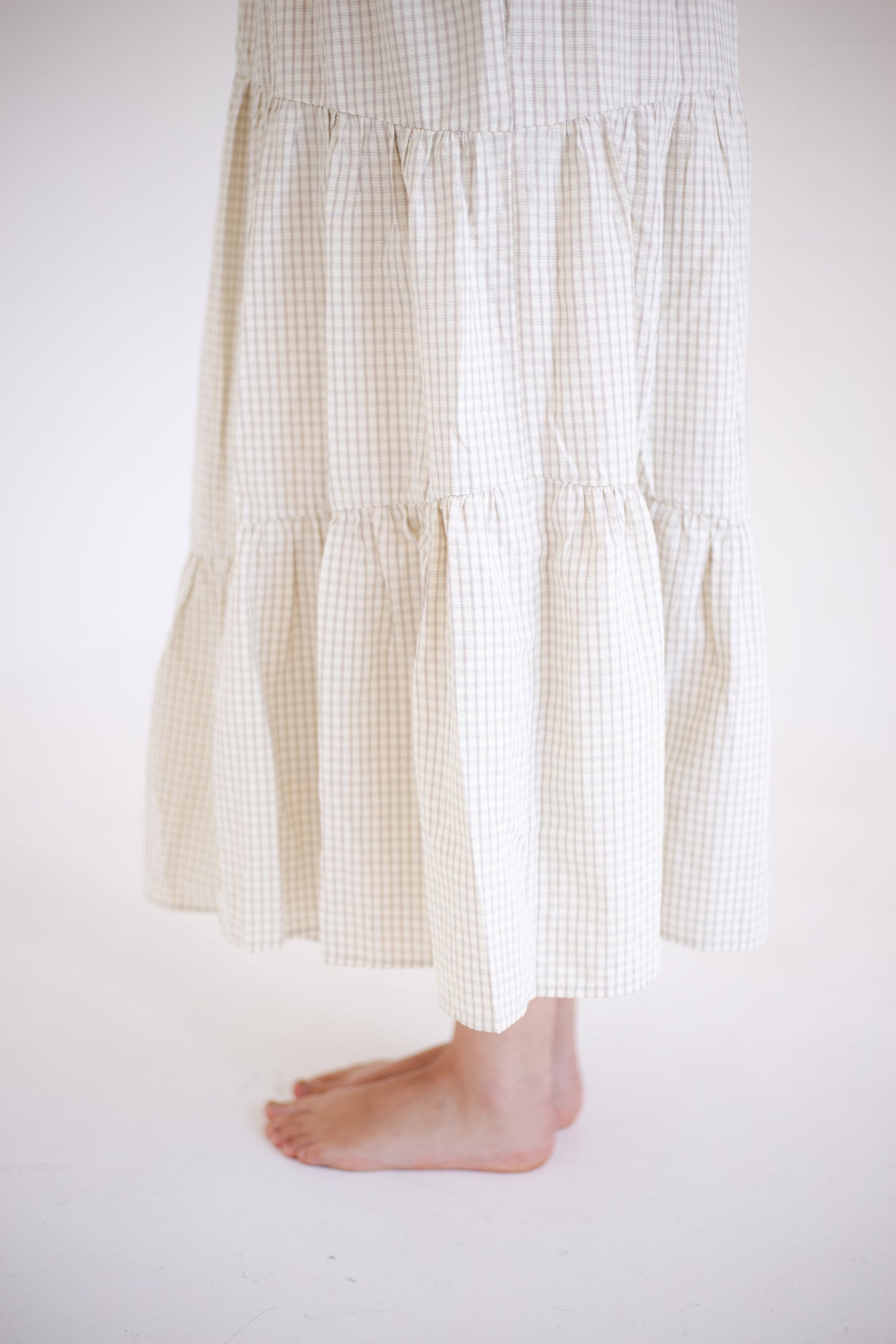 Taupe & Cream Plaid Asymmetrical Tiered Midi Dress