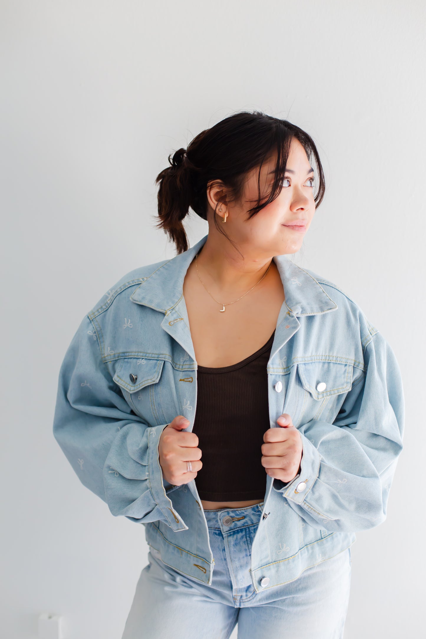 Mandie Bow Print Denim Jacket