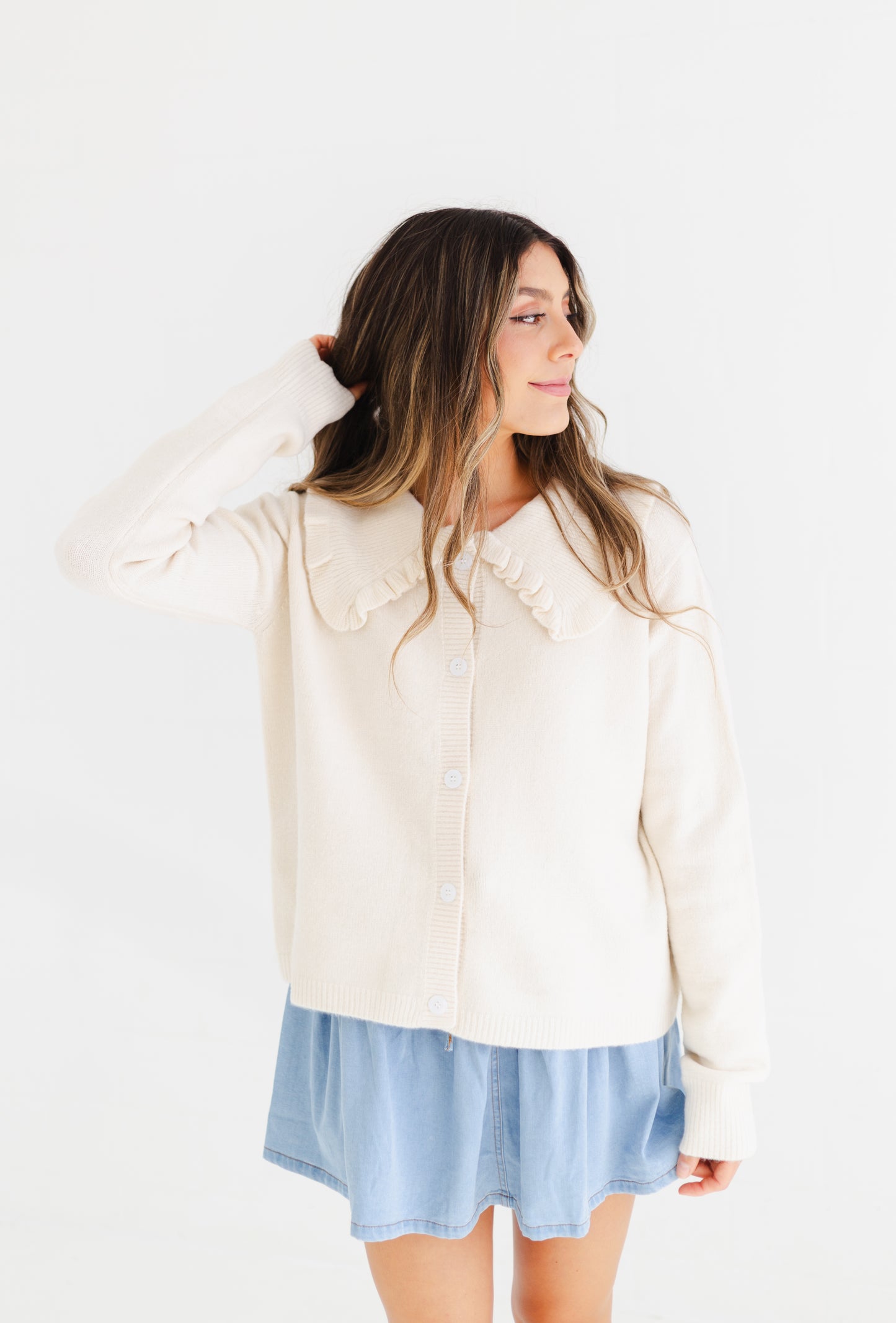Cream Peter Pan Collared Button-up Sweater Cardigan
