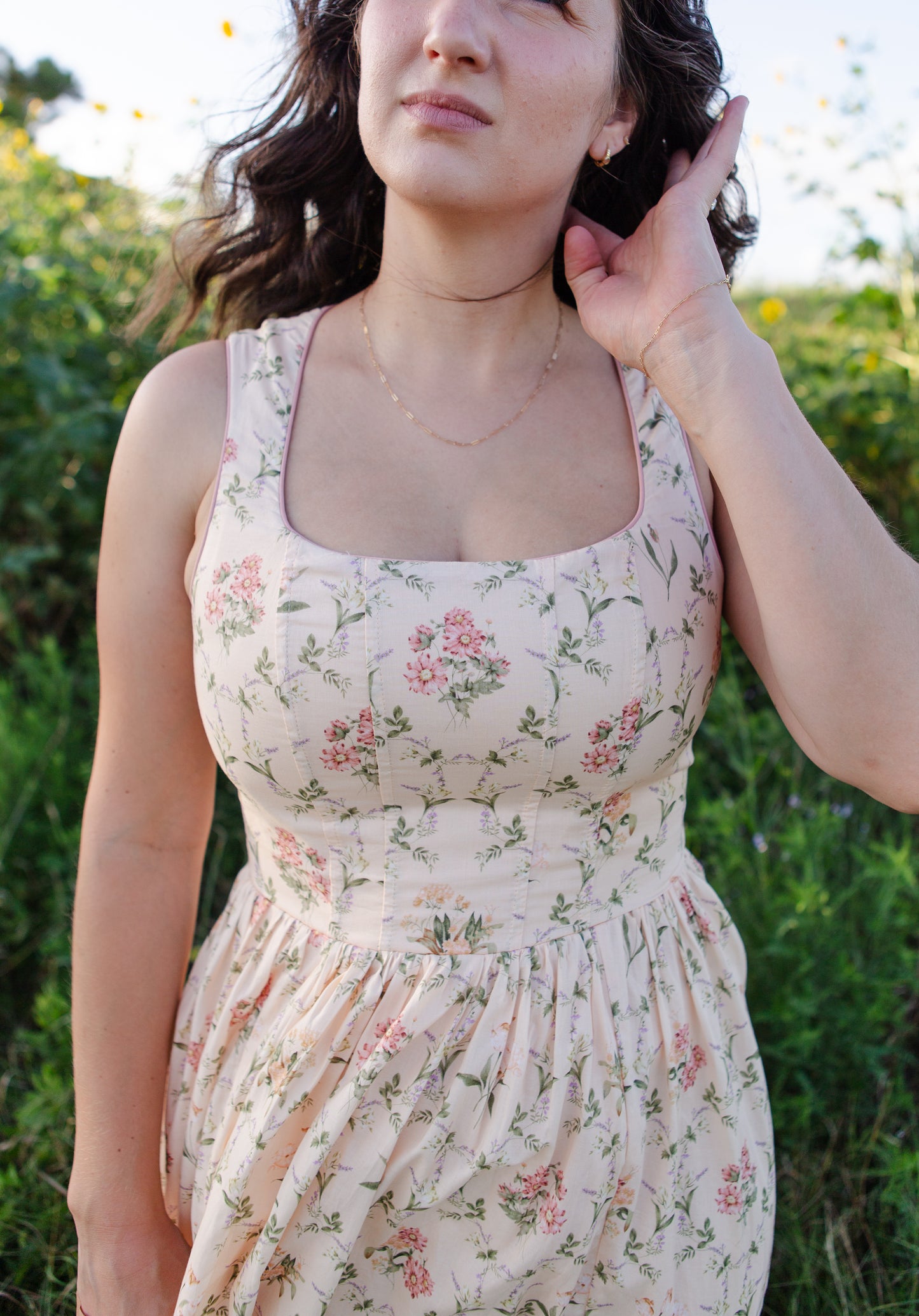 Peach Floral Wildflower Midi Dress