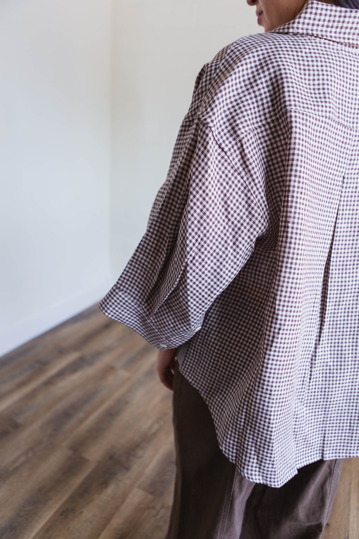 Brown Gingham Button Up Top