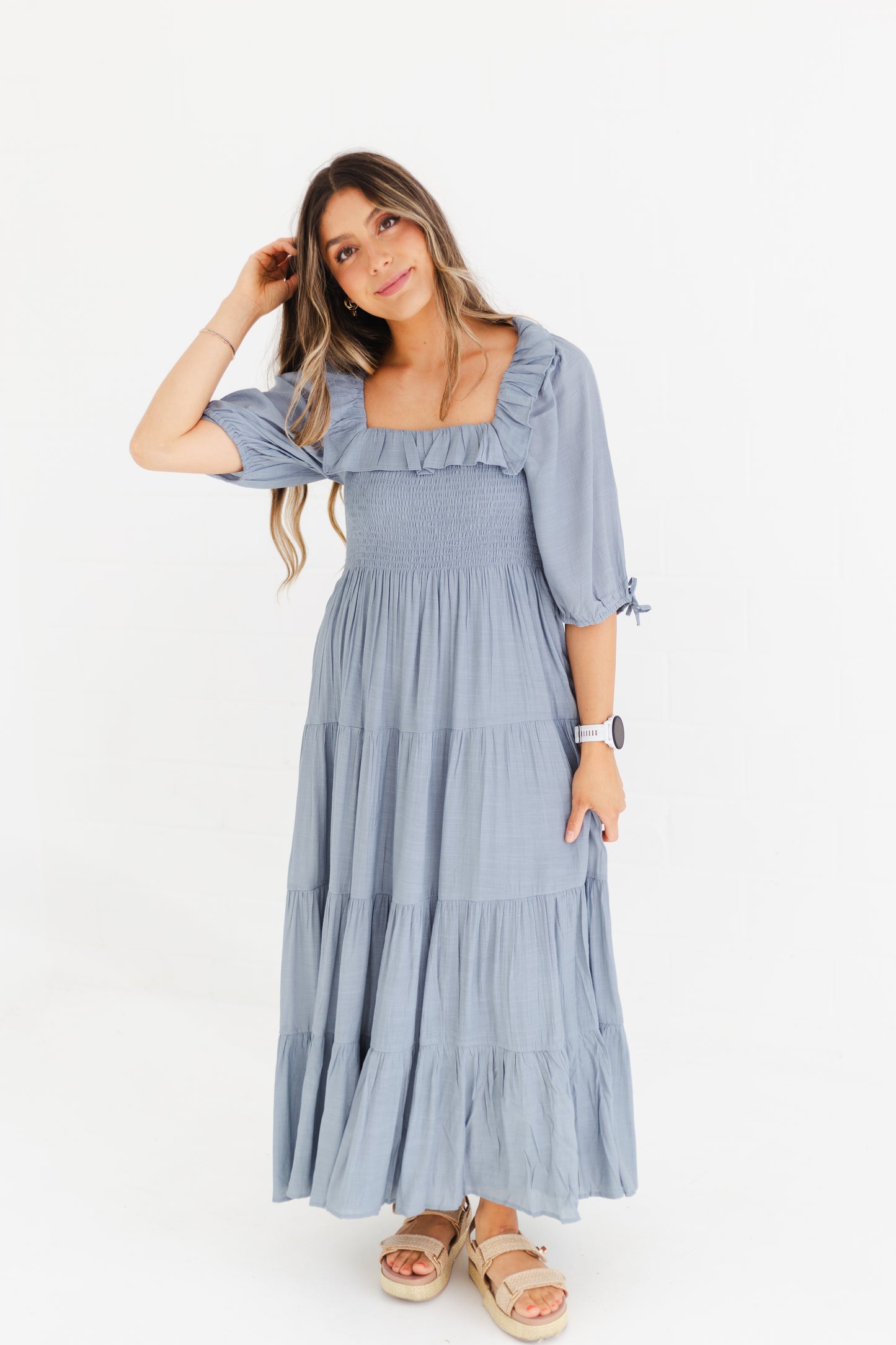 Cloud Ruffle Detail Tiered Midi Dress