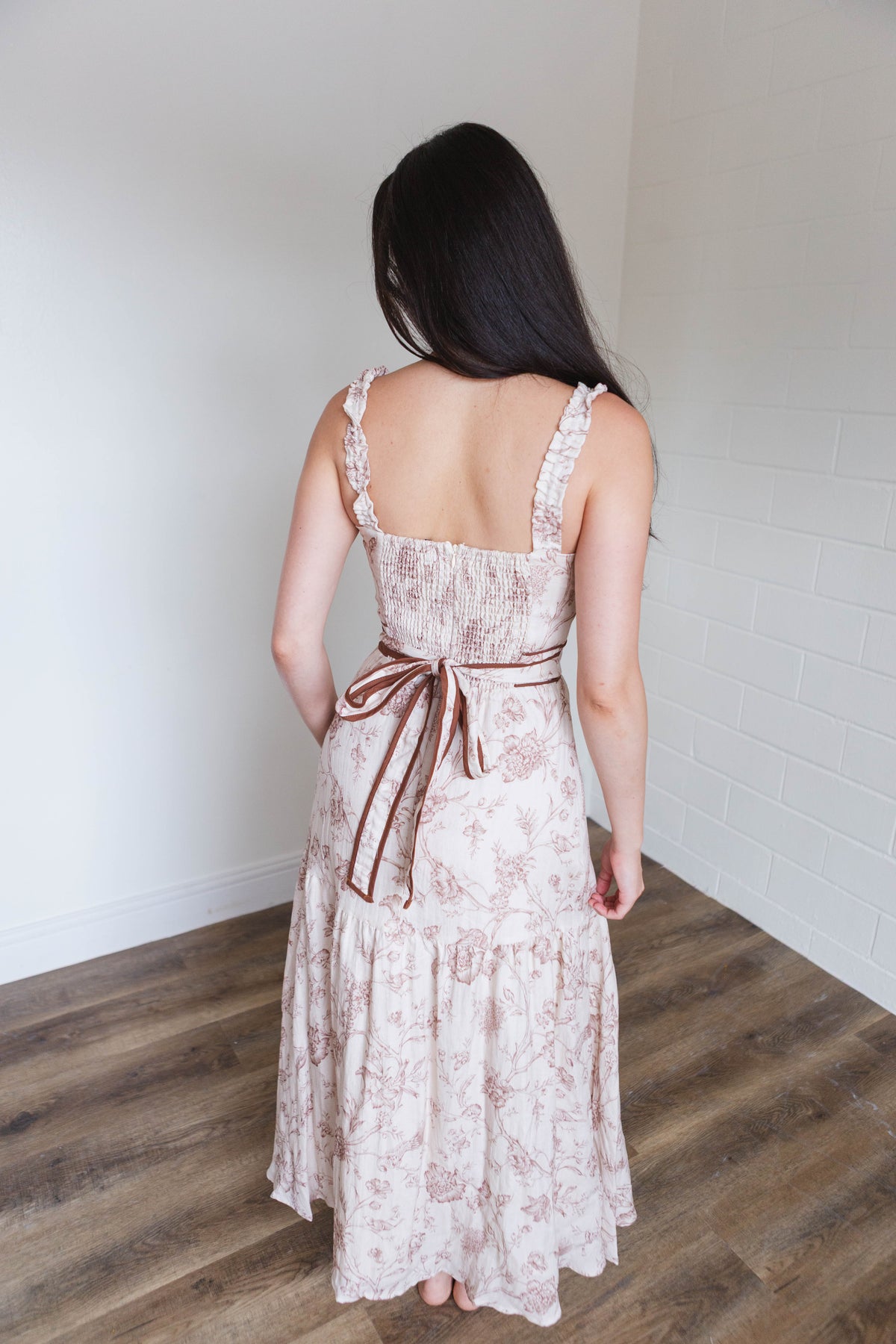 Floral Printed Ruffle Shoulder Midi Dress