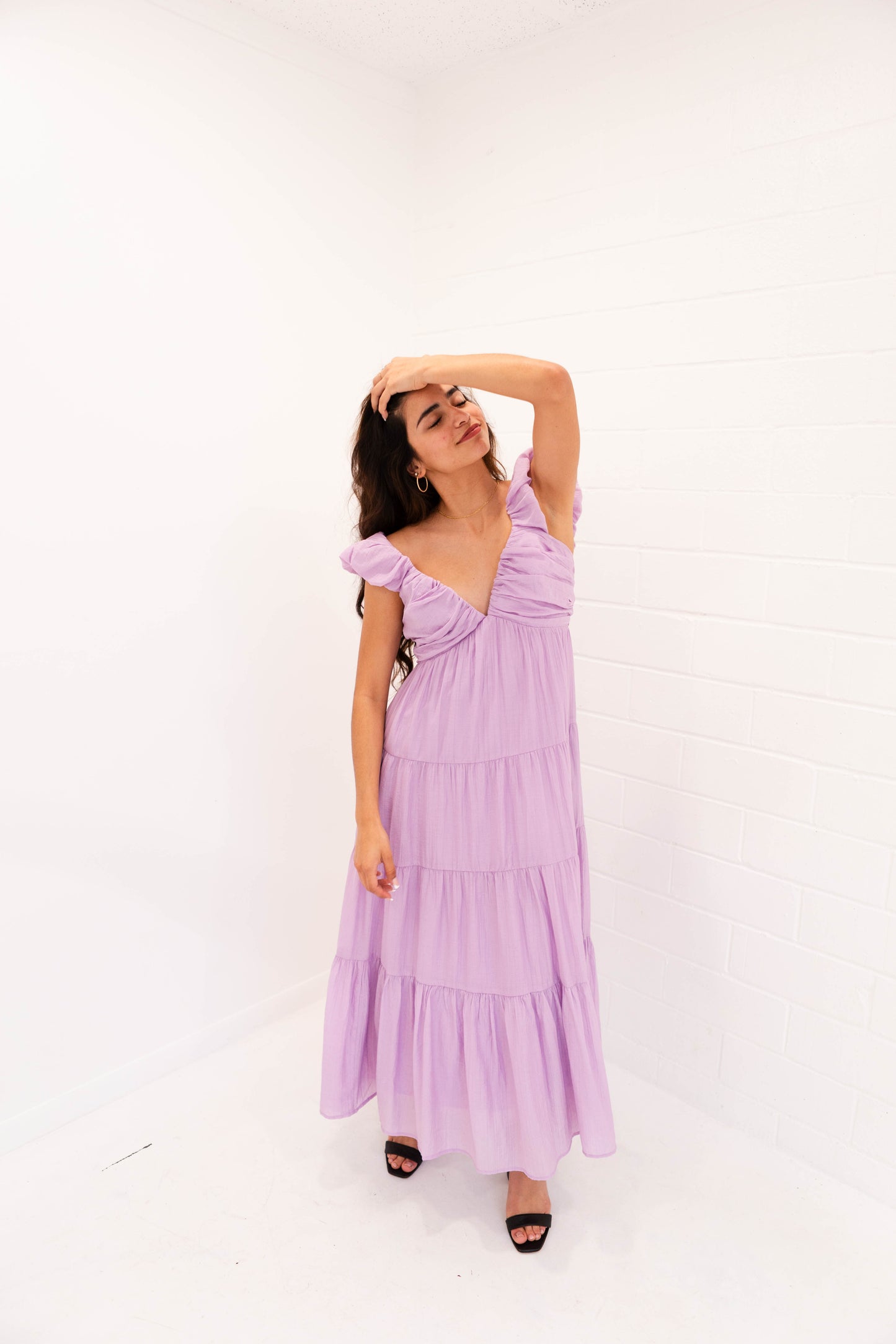 Lavender Tiered Sleeveless Maxi Dress