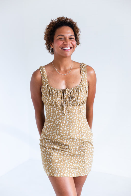 Mustard Ditsy Floral Mini Dress