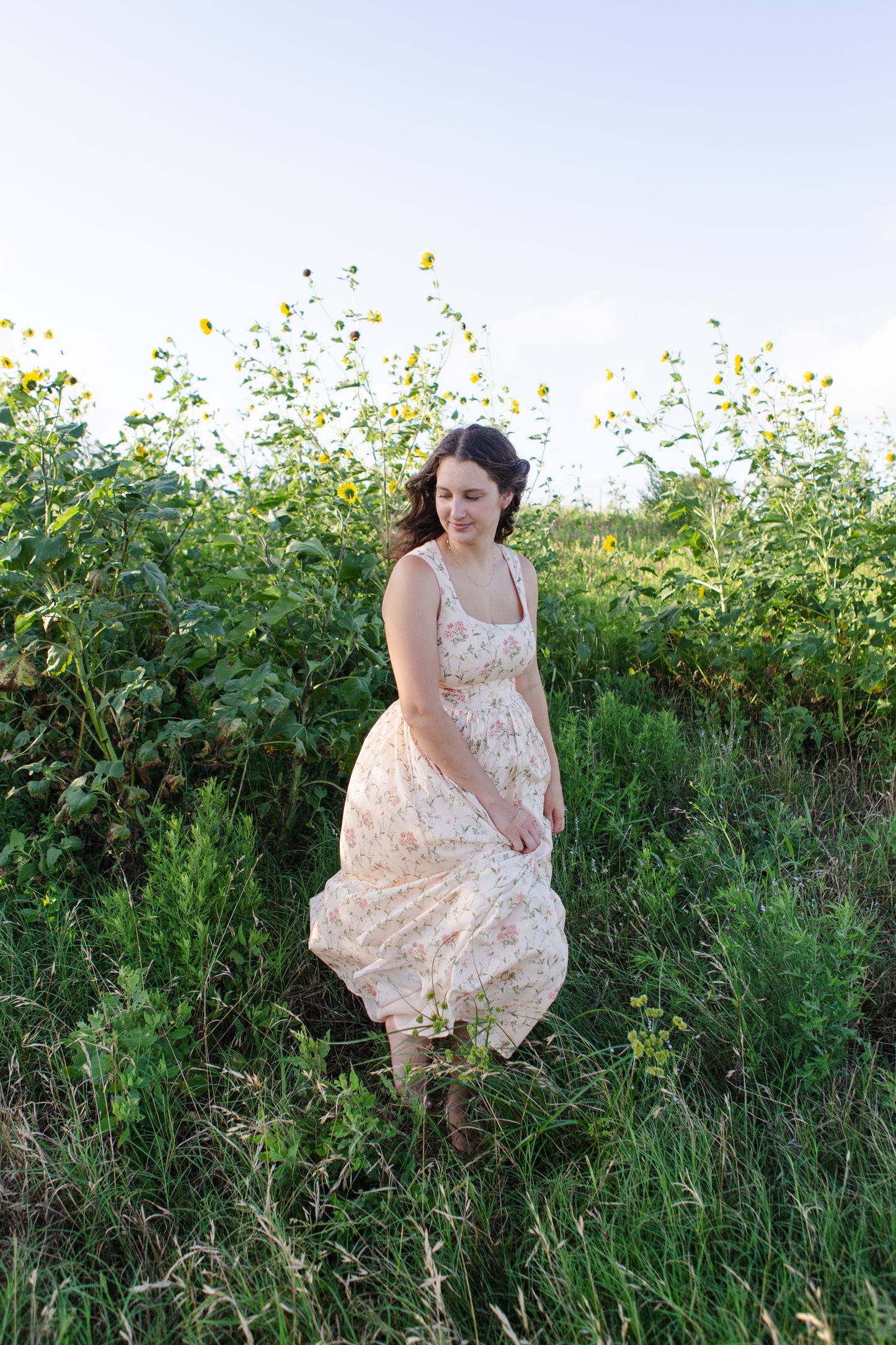 Peach Floral Wildflower Midi Dress