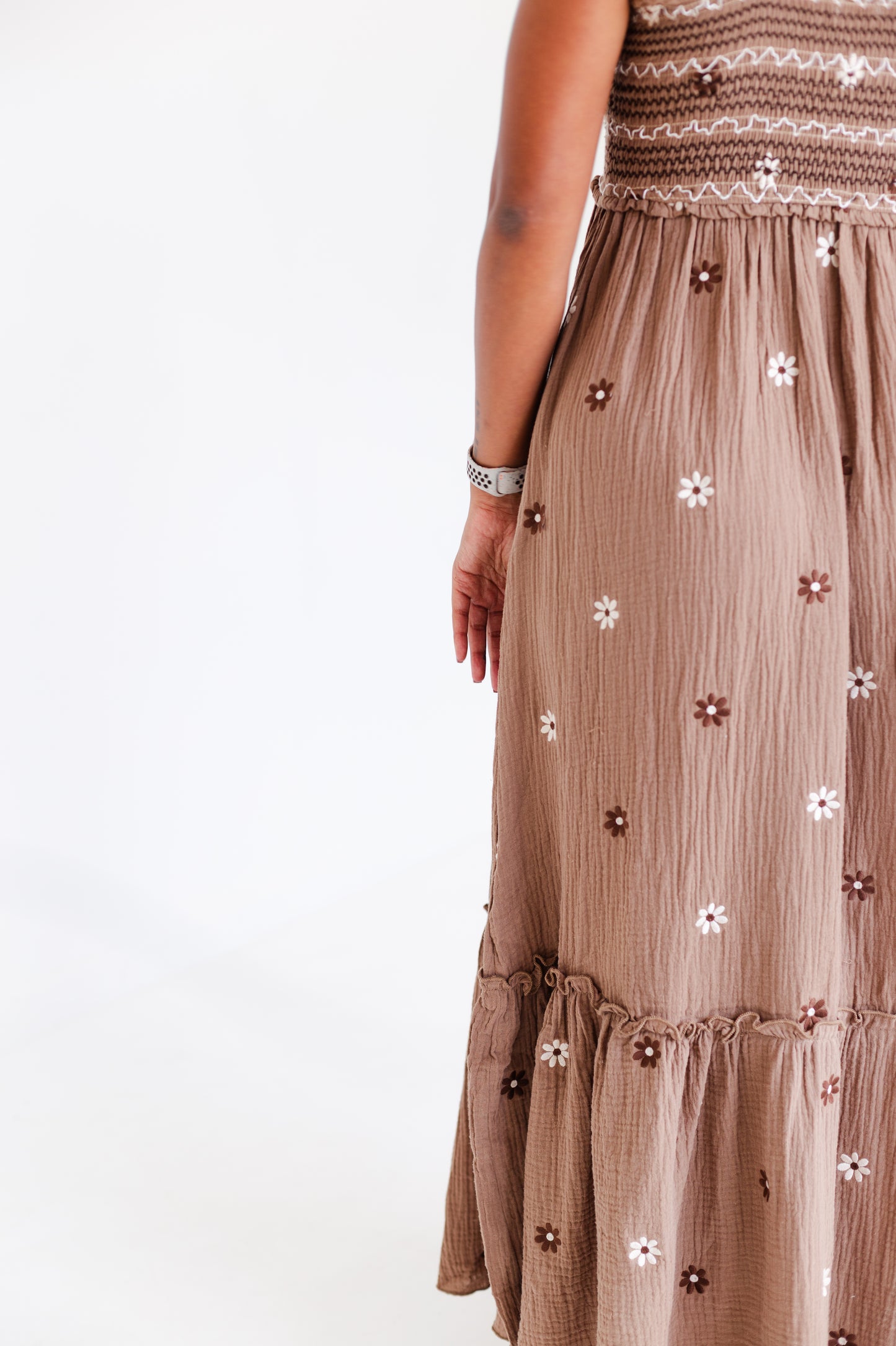 Brown Floral Embroidered Maxi Dress