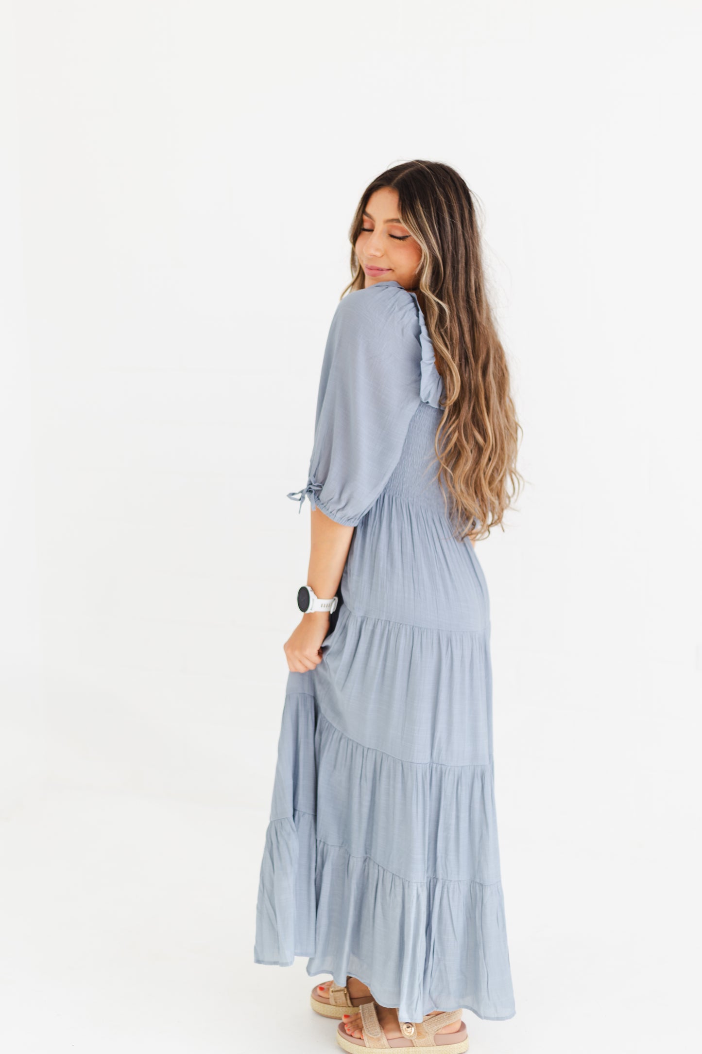 Cloud Ruffle Detail Tiered Midi Dress