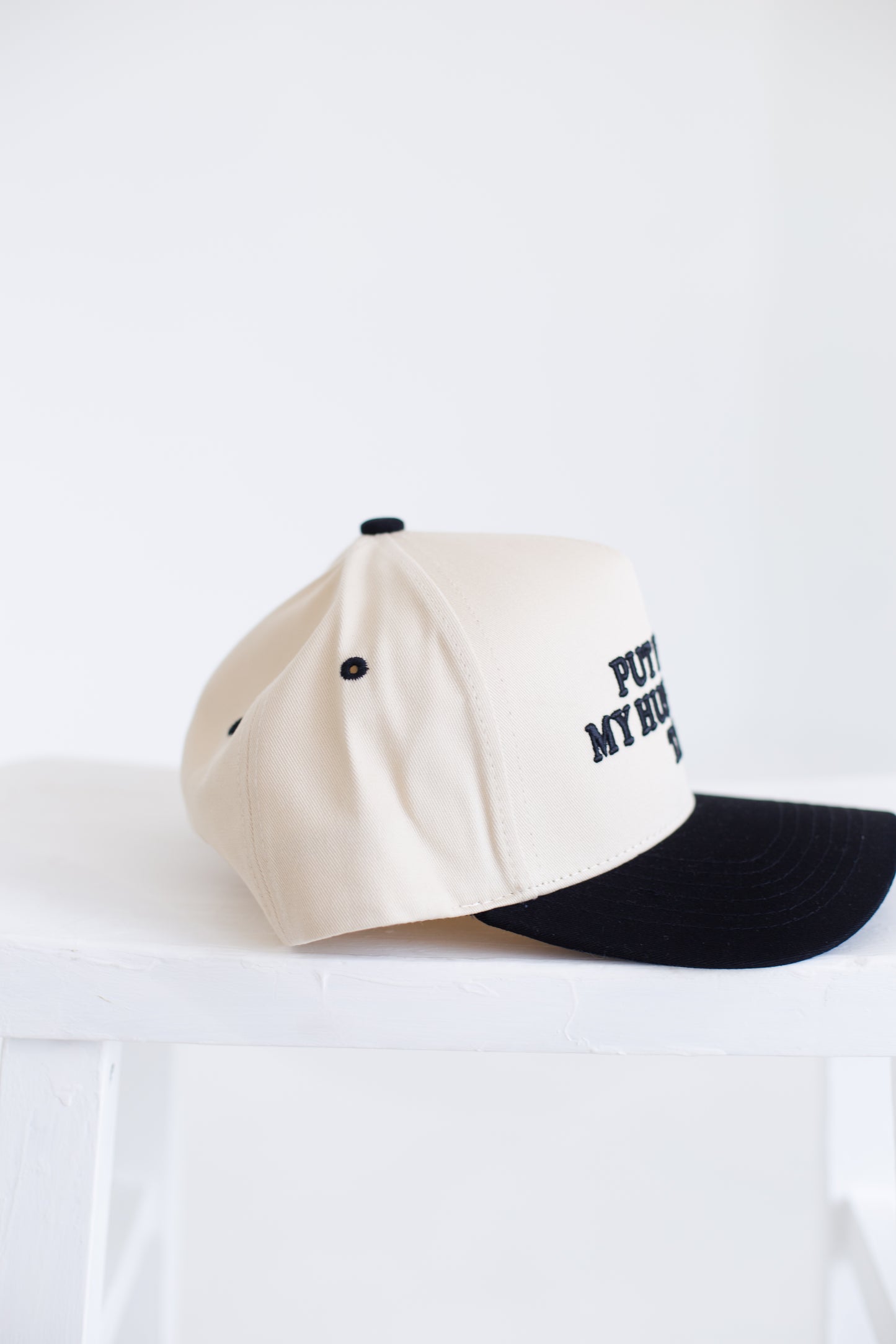 Put it on my Husbands Tab Ball Cap