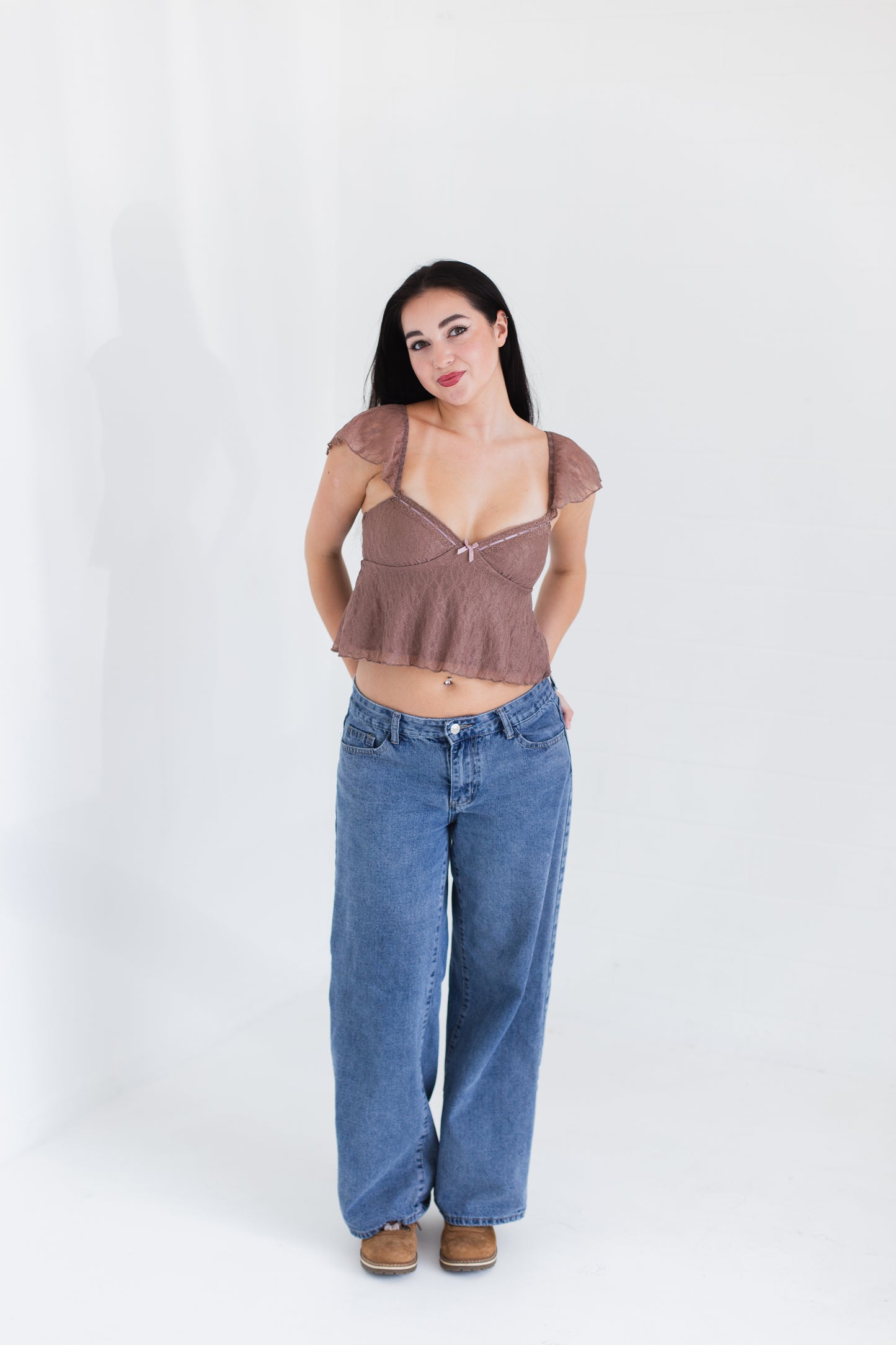 Mocha Lace Babydoll Cami Top