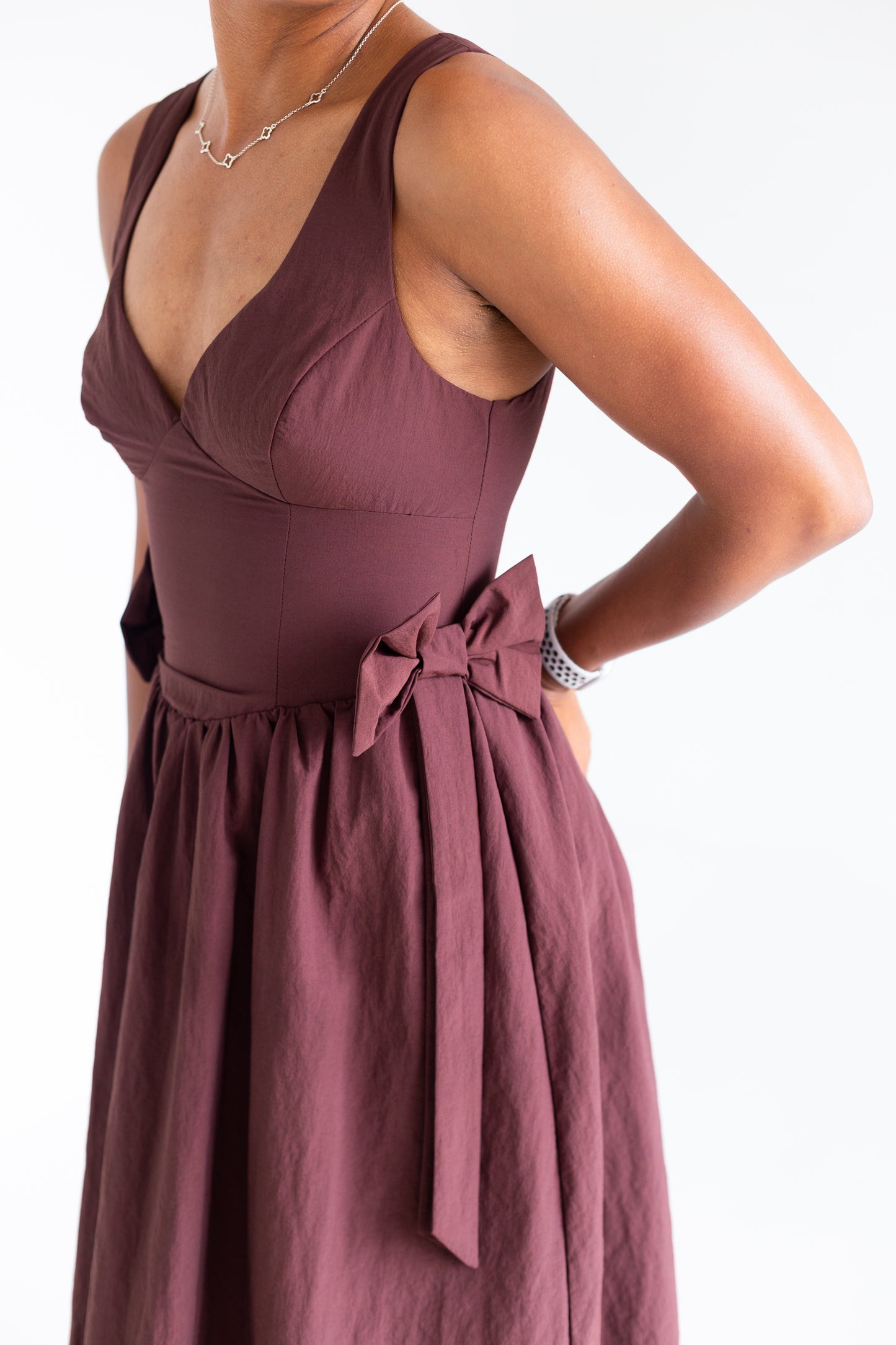 Brown Bow Detail Midi Dress