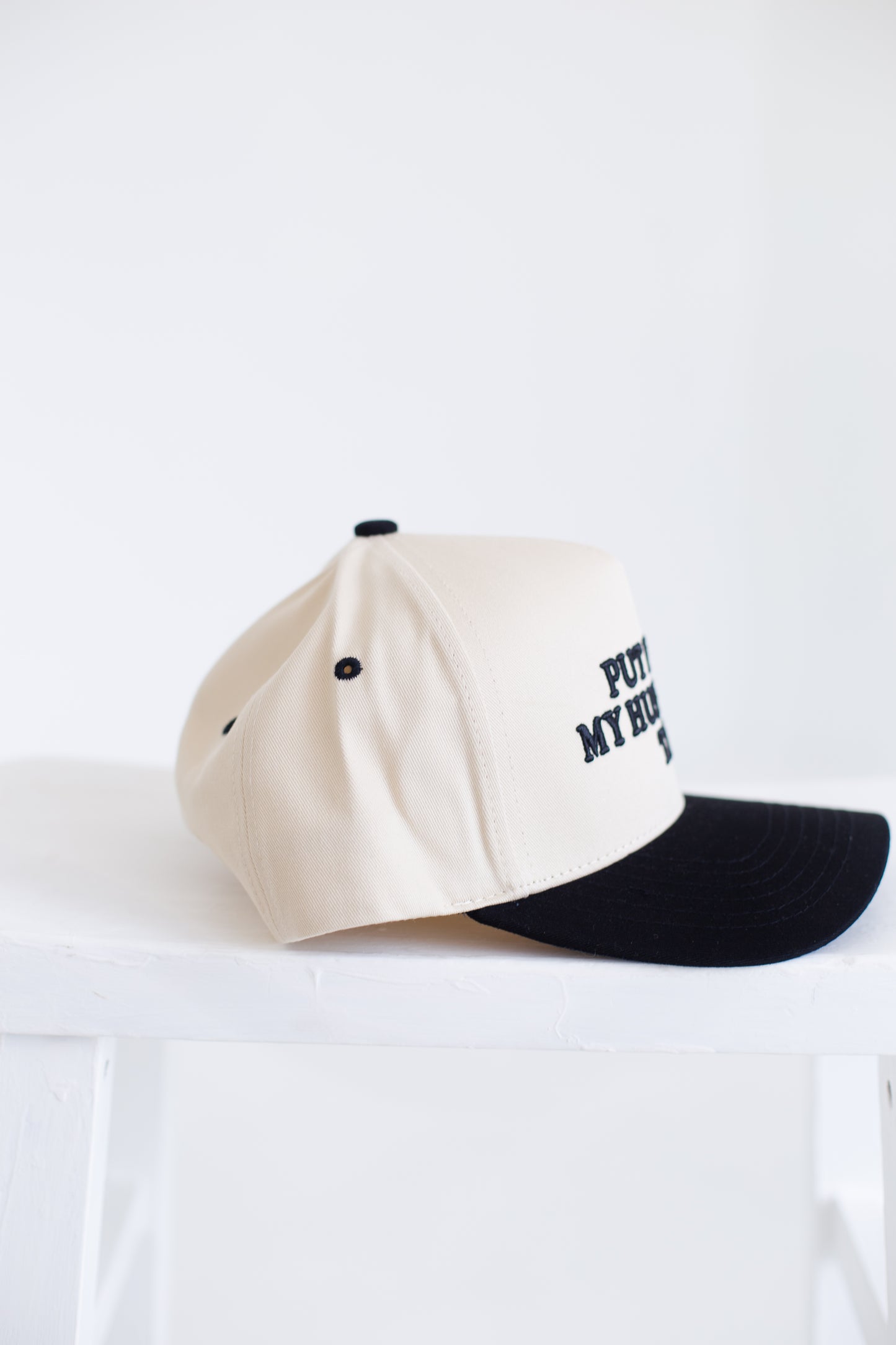 Put it on my Husbands Tab Ball Cap